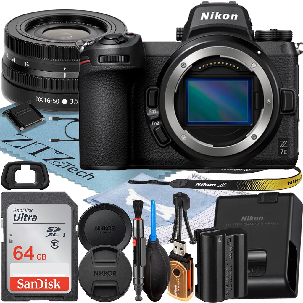 Nikon Z7 II Mirrorless Camera with NIKKOR Z DX 16-50mm VR Zoom Lens + SizeanDisk 64GB Memory Card + ZeeTech Accessory Bundle