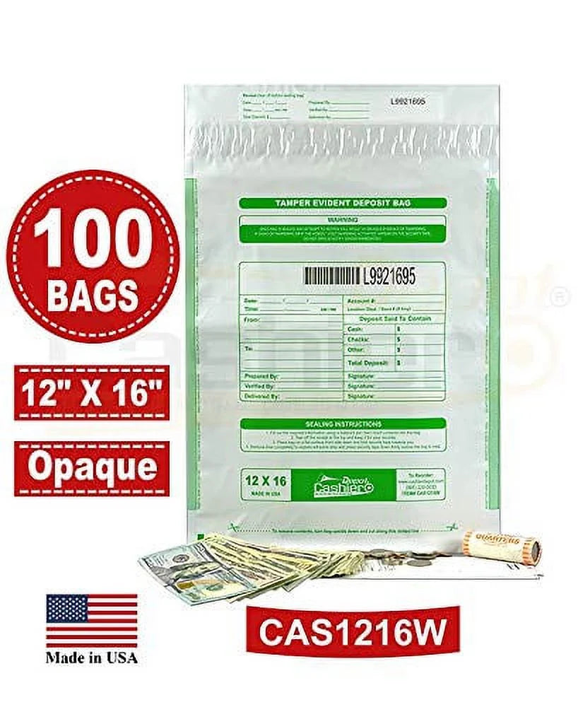 Cashier Depot Tamper Evident Deposit Bags, 12" x 16" Ivory, Sizeerialized Numbering, Barcode, Press & Sizeeal Void Closure Tape (100 Bags)