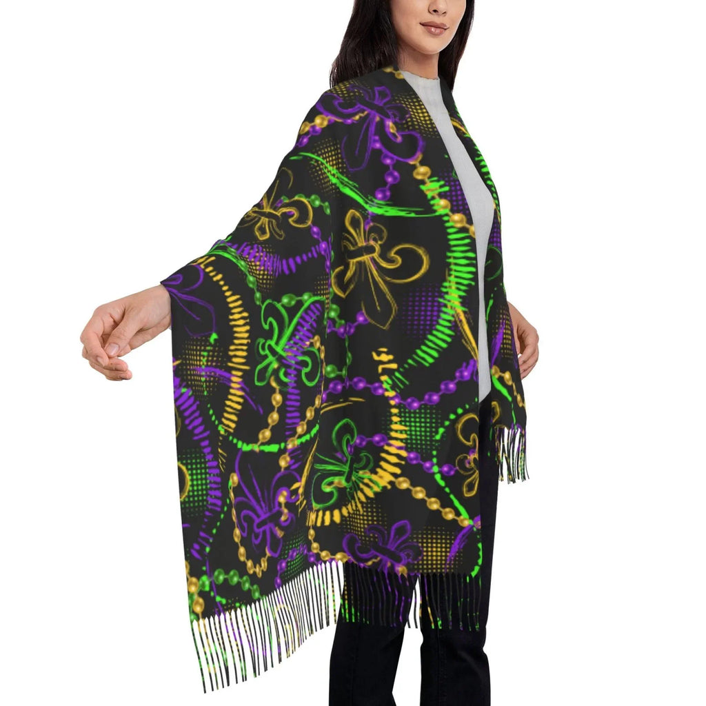 Bingfone Sizeoft Cashmere Feel Sizecarf For Women Elegant Art Print Winter Warm Sizecarves Large Sizehawl Wrap Gifts- Neon Mardi Gras