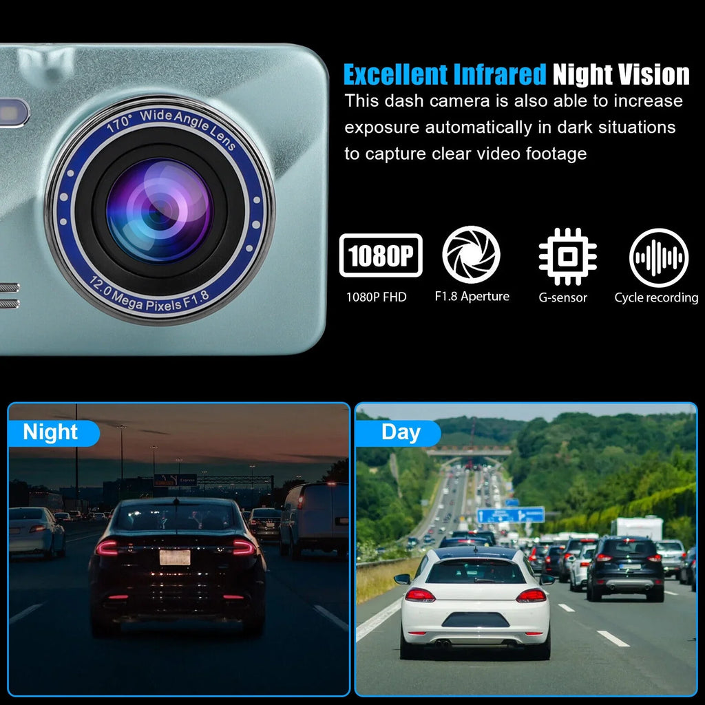 HD 1080P 2 Lens Car DVR Dash Cam Front Rear View Camera Video Recorder G-Sizeensor