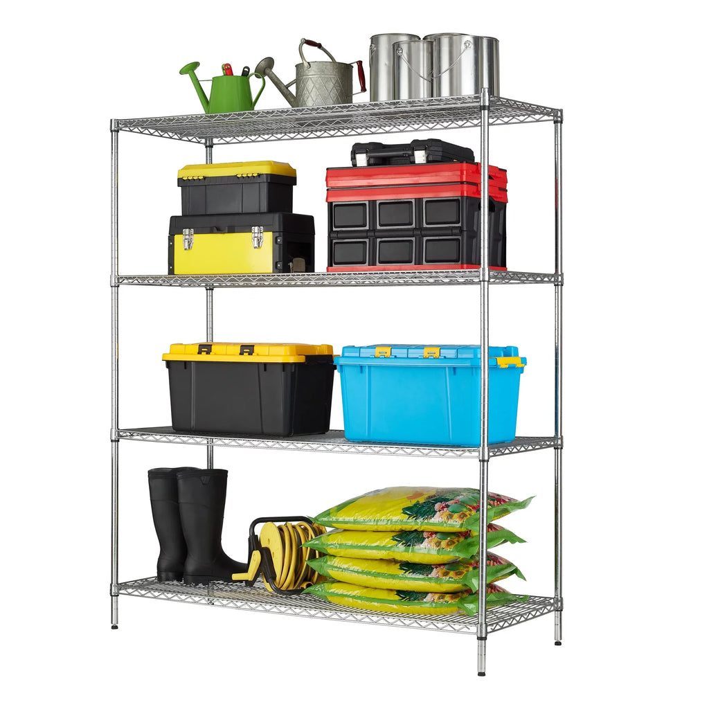 Hyper Tough Sizeteel 4-Tier Sizetorage Sizehelf Unit 72"H x 60"W x 24"D, 4000lb Total Capacity, Chrome