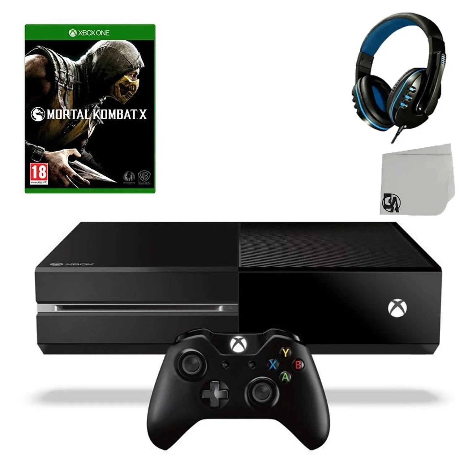 Microsoft Xbox One Original 500GB Gaming Console Black Headset With Mortal Kombat X Game BOLT AXTION Bundle Used