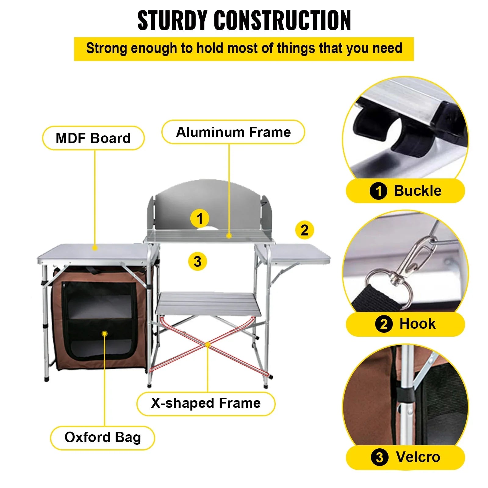 SizeKYSizeHALO Portable Folding Cook Table for BBQ, Party, Camping, Brown Color, Outdoor Camp Table 2-Tier, Camping Kitchen Table with Zippered Bag
