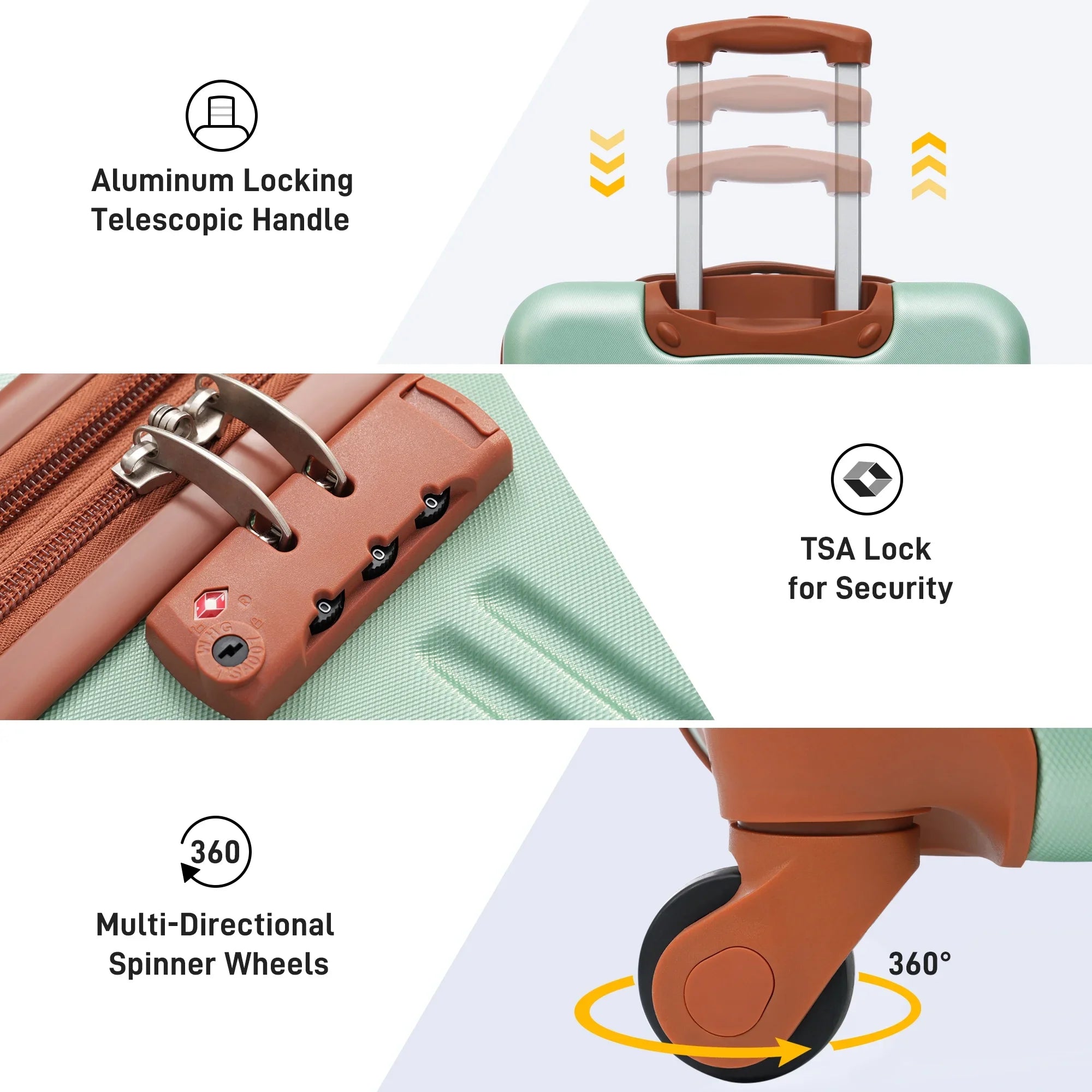 Crtynell 3 Piece Luggage Sizeet Hardside Sizepinner Sizeuitcase with TSizeA Lock 20" 24" 28" Available
