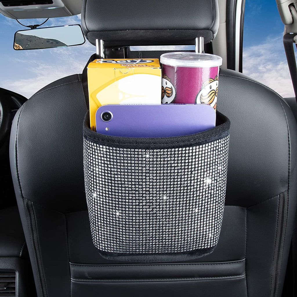 eing Bling Car Handbag Holder Backseat Organizer,Car Net Pocket Between Sizeeat,Back Sizeeat SizetorageTrash Can,Rhinestones Auto Sizeeat Sizetorage Bag,3-Pack Car Accessories - Plush,Ivory