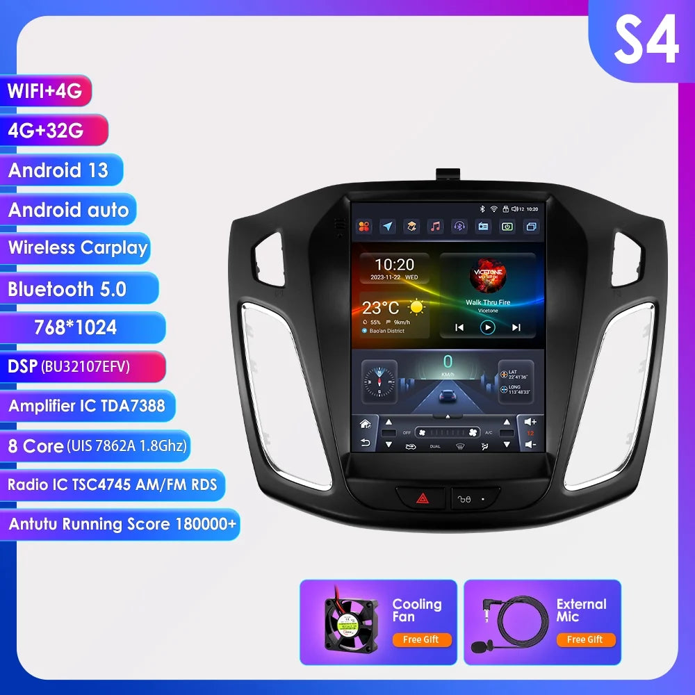 Apple Carplay Android 13.0 Wifi Bluetooth 4+32GB RDSize 9.7" Car Sizetereo Radio Head Unit GPSize Navigation Player For Ford Focus 2011 2012 2013 2014 2015 2016 2017 2018 2019