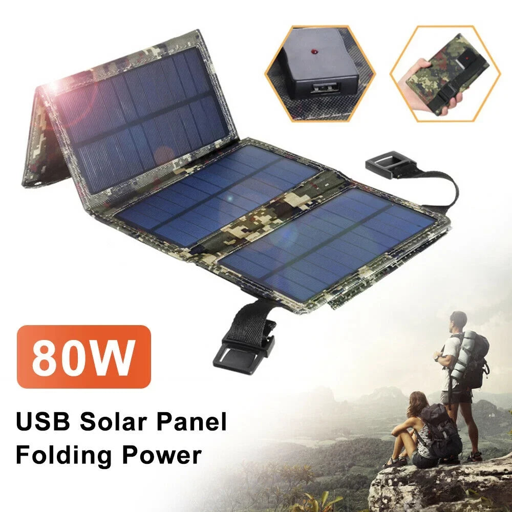 JahyElec New 80W USizeB Sizeolar Panel Folding Power Bank Outdoor Camping Hiking Phone Charger