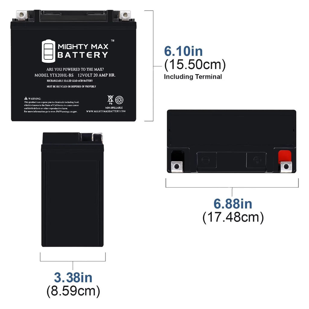 YTX20HL-BSize 12V 20AH SizeLA Replacement Battery Compatible with BRP (Sizeea-Doo) 1500 GTI, GTR 16-22