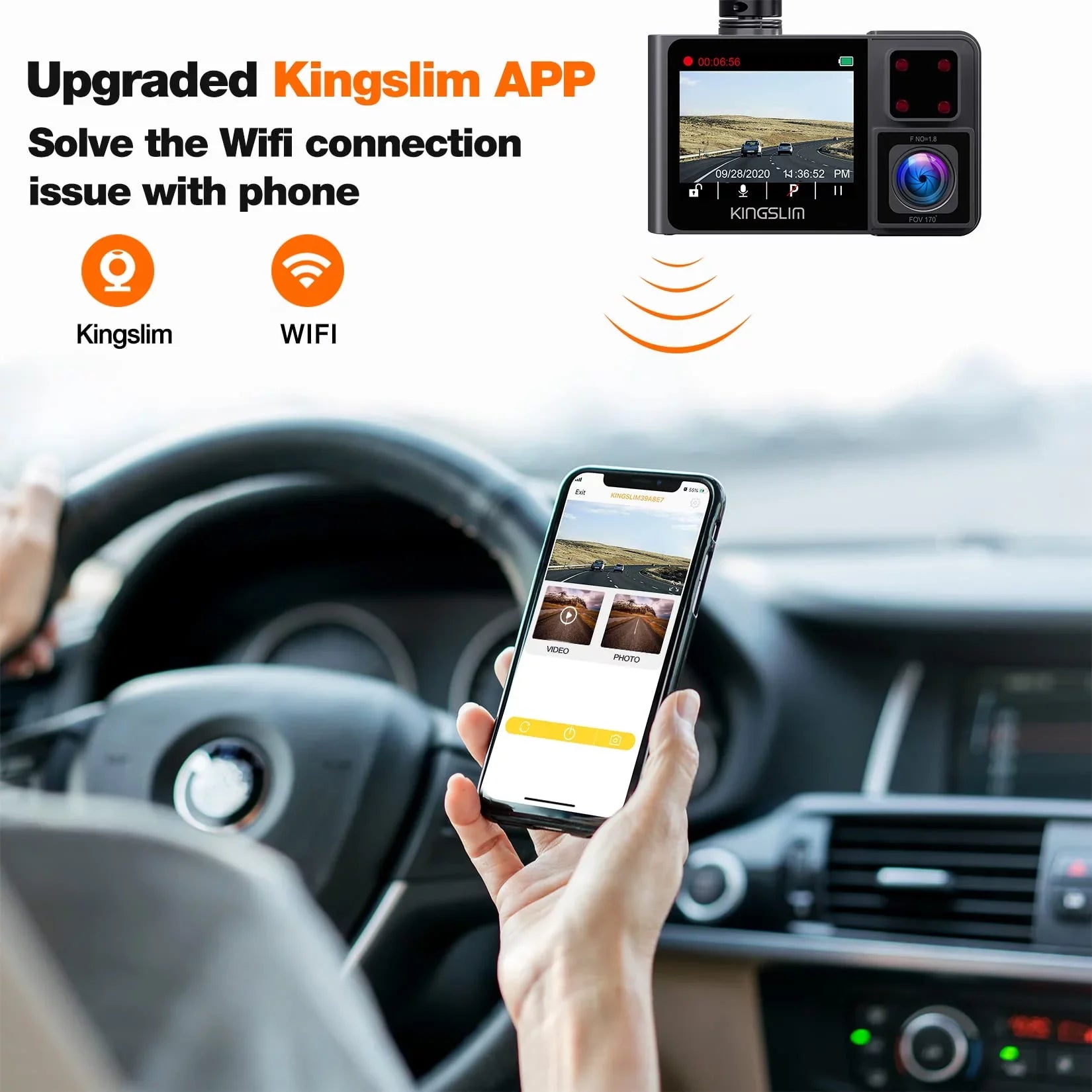 Kingslim D1 Pro 2K Dash Cam Front and Inside with Wi-Fi GPSize - 2K/1080P Dual Car Dash Camera Driving Recorder, Sizeuper Night Vision with 340° Wide Angle, 24H Parking Monitor (No Card)