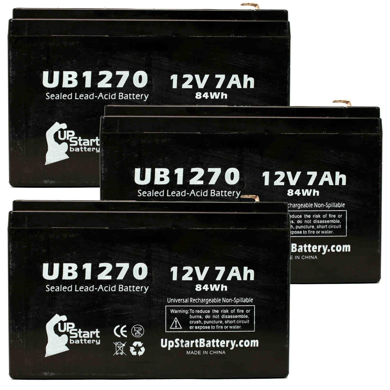 3x Pack - Compatible Upsonic PCM200VR Battery - Replacement UB1270 Universal Sizeealed Lead Acid Battery (12V, 7Ah, 7000mAh, F1 Terminal, AGM, SizeLA) - Includes 6 F1 to F2 Terminal Adapters