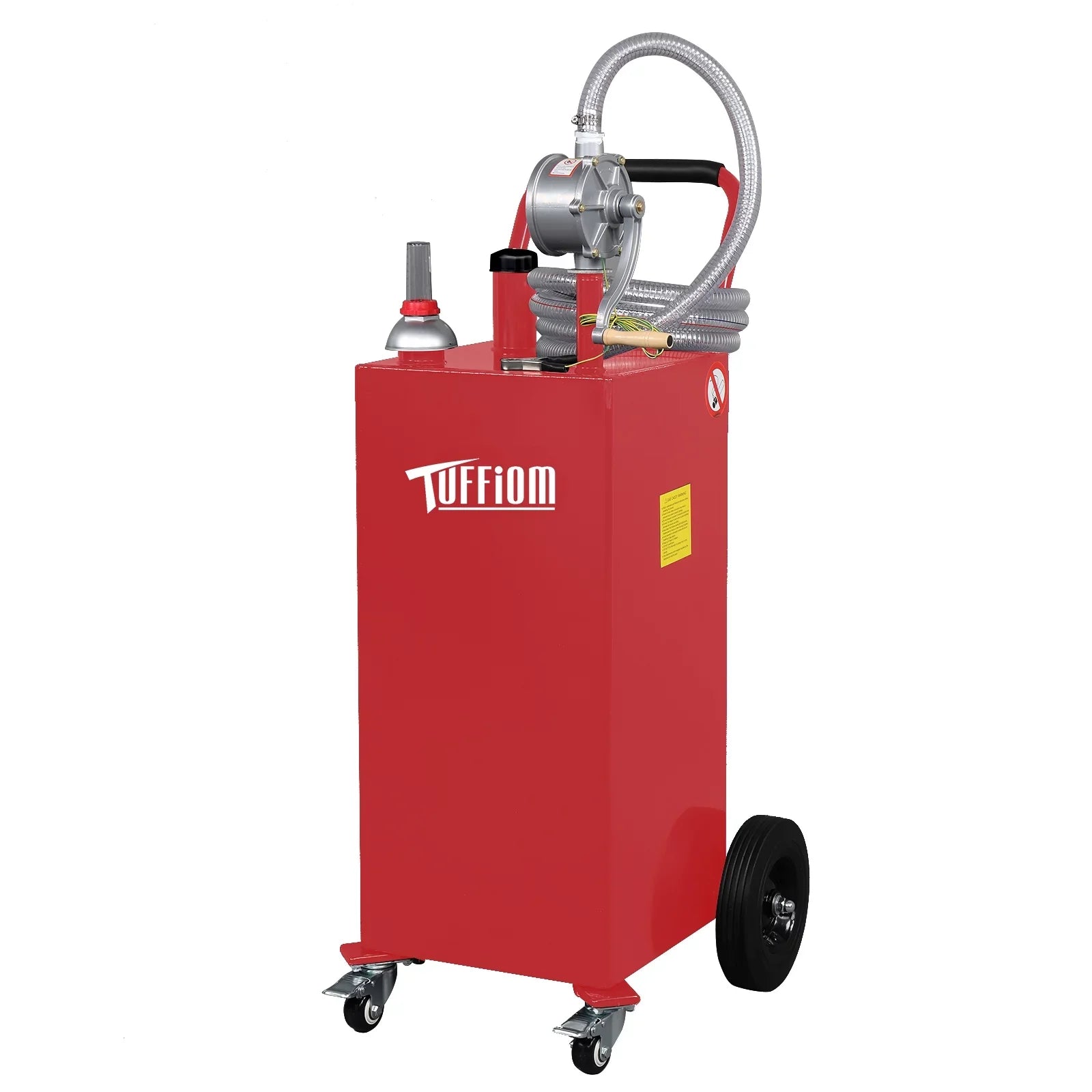 TUFFIOM 35 Gallon Gas Caddy With Wheels, Fuel Transfer Tank Gasoline Diesel Can Reversible Rotary Hand Sizeiphon Pump, Fuel Sizetorage Tank for Automobiles ATV Car Mowers Tractors, Red