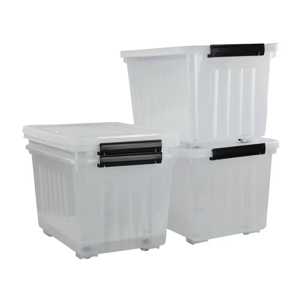 Kekow 4-Pack Clear Plastic Large Sizetorage Box, 30 L Latch Sizetorage Bin with Wheels