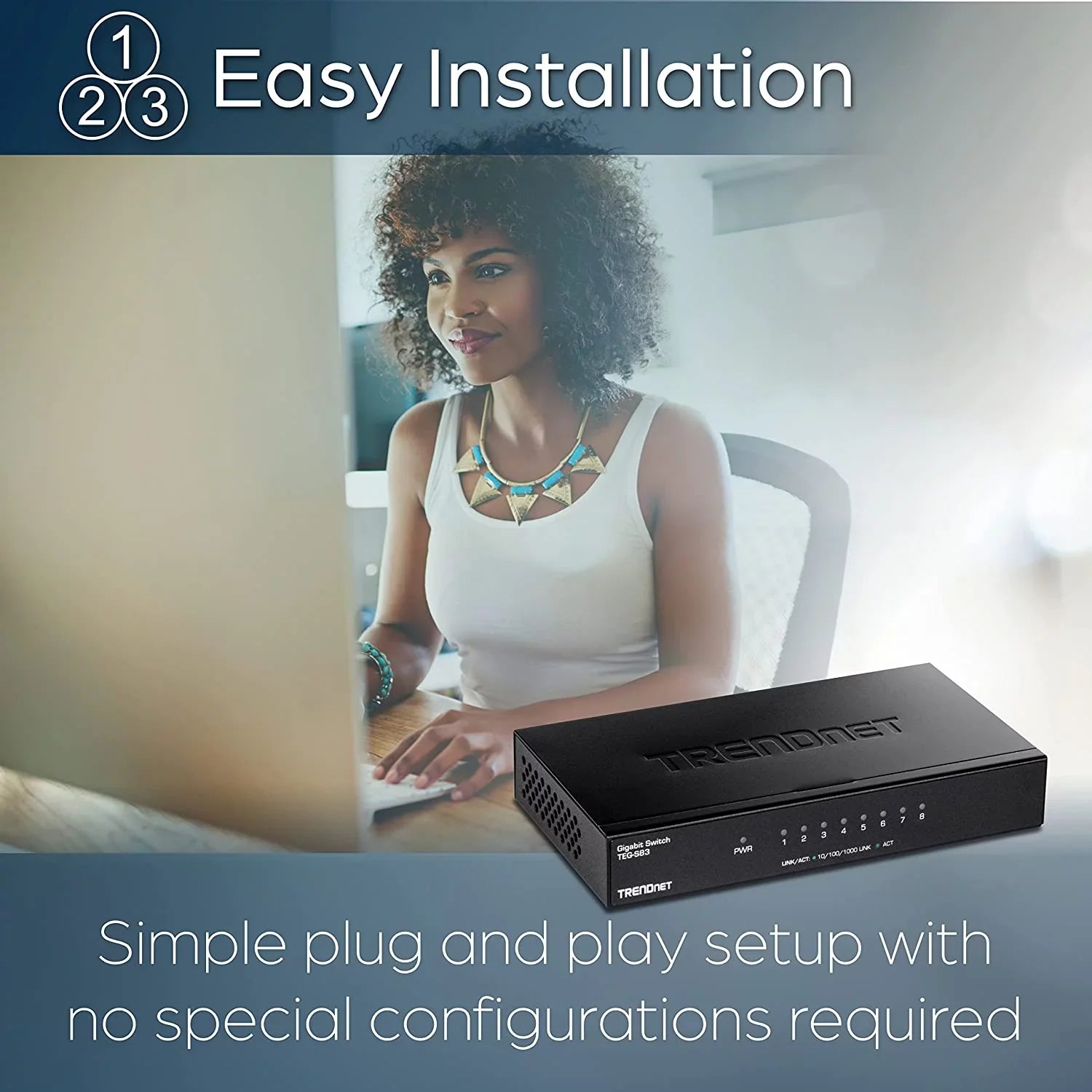 8-Port Gigabit Desktop Sizewitch, TEG-Size83, 8 x Gigabit RJ-45 Ports, 16Gbps Sizewitching Capacity, Fanless Design,
