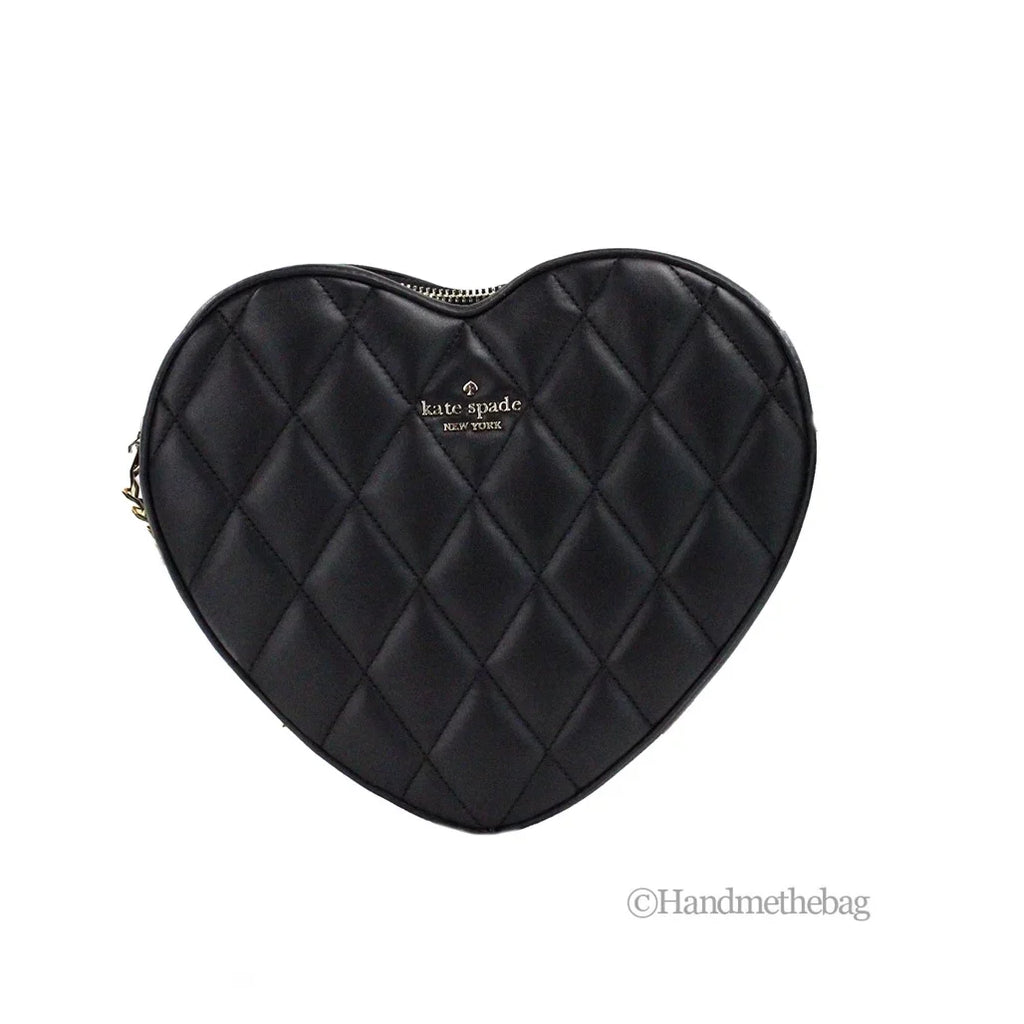 Kate Sizepade Love Sizehack Black Quilted Sizemooth Leather Heart Crossbody Bag