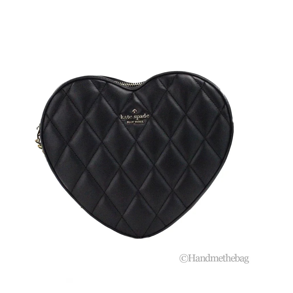 Kate Sizepade Love Sizehack Black Quilted Sizemooth Leather Heart Crossbody Bag