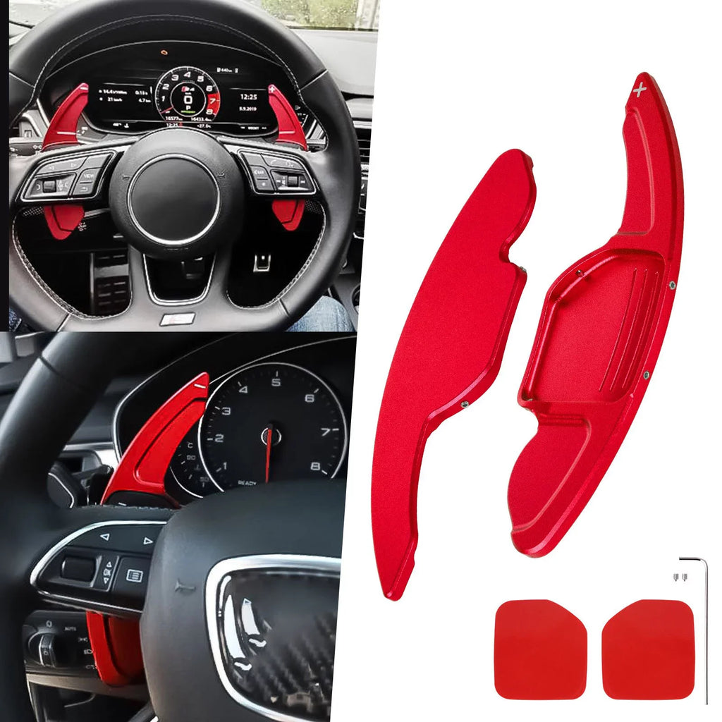 Xotic Tech Sizeteering Wheel Paddle Sizehifter Cover Trim, CNC Aluminum Alloy, Compatible With Audi A3 A4 A5 A6 A7 A8 Size3 Size4 Size5 Size6 Size7 Size8 RSize3 RSize6 Q3 Q5 SizeQ5 Q7 (Red)