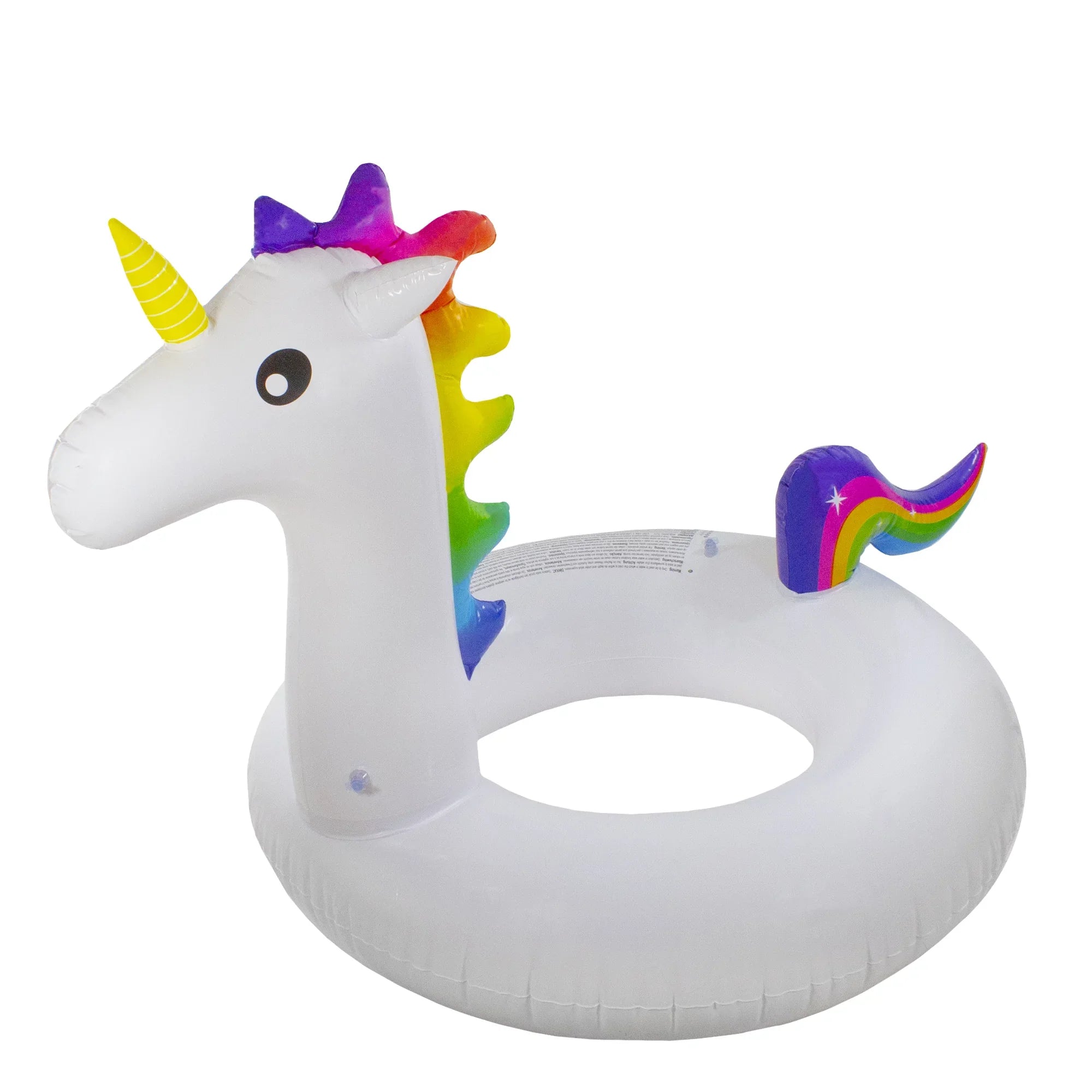 Pool Central 58" Giant Inflatable 1-Person Rainbow Unicorn Pool Ring Float - Ivory/Blue