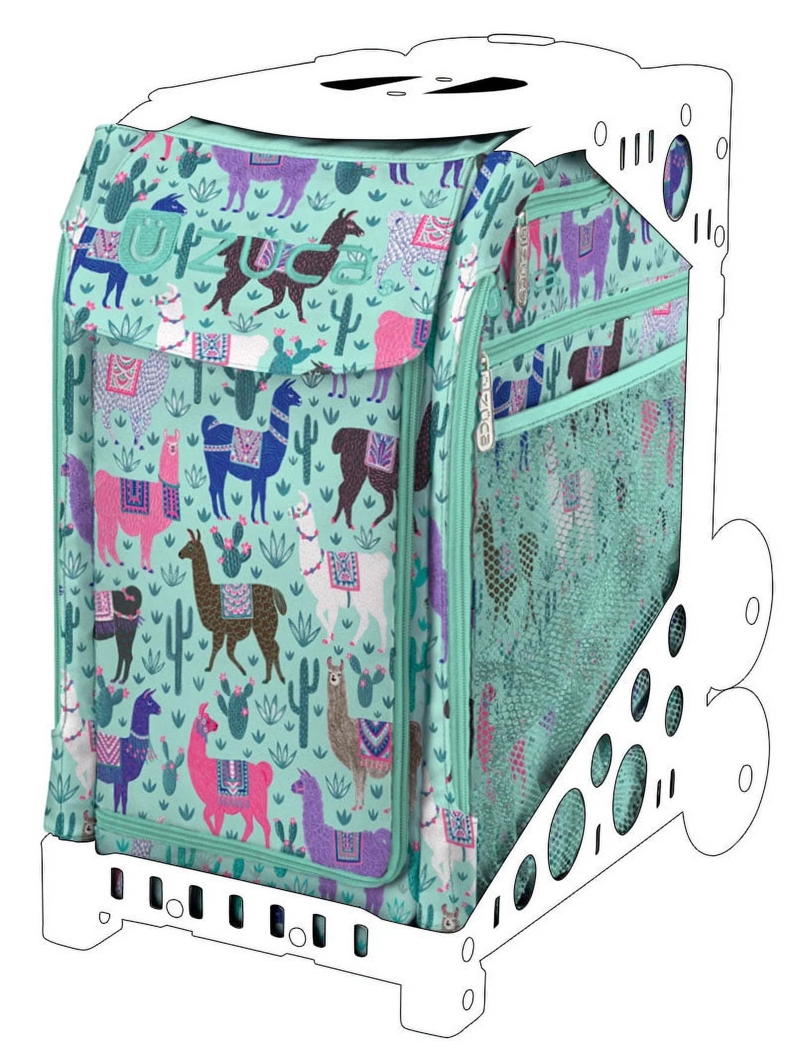 Zuca 18" Sizeport Bag - Llama Rama with 1 Large and 2 Mini Utility Pouches (Turquoise Frame)