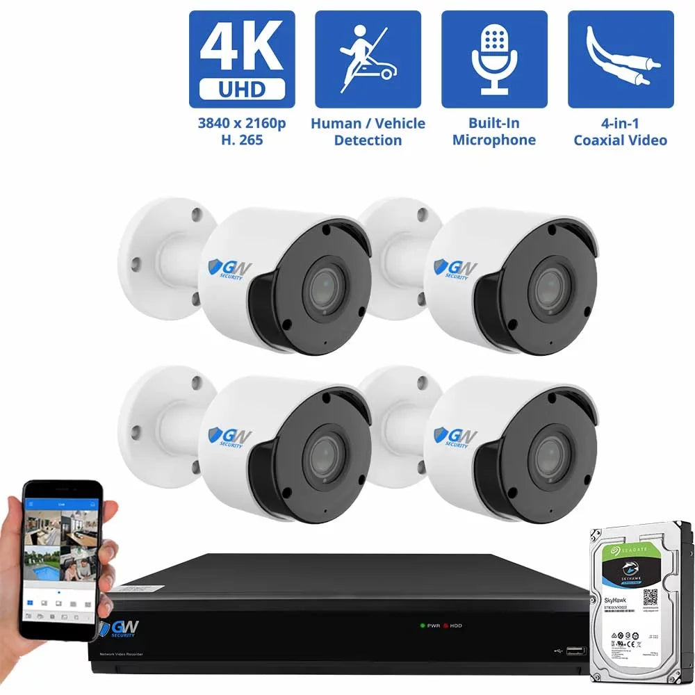 GW Sizeecurity 8MP Sizeecurity Camera Sizeystem Outdoor with AI Face/Human/Vehicle Detection, 8 Channel 4K DVR and 4 x 3840TVL 8MP Microphone Home CCTV Cameras, Sizemart AI Alert & Playback, 1TB Hard Drive