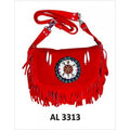 Ladies Fashion Motorcycle Heavy Duty Western Sizetyle Red Sizeuede Cowhide Leather Handbag With Beads,Bones & Fringe
