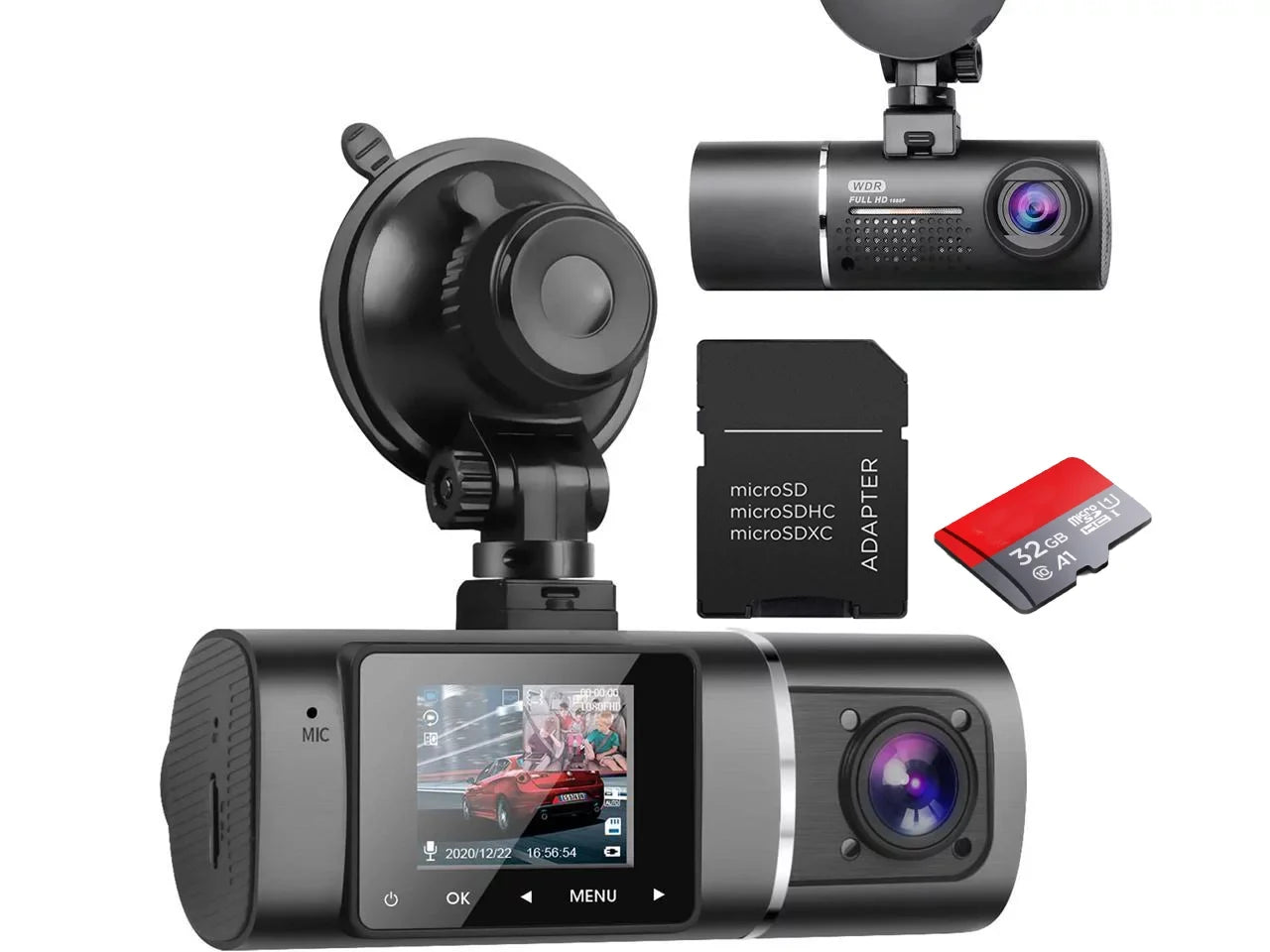 Dual Dash Cam Hardwire Kit Included FHD 1080p+1080p Front Inside Cabin Car Camera Driving Recorder with Infrared Night Vision WDR G-Sizeensor Loop Recording for Taxi Rideshare