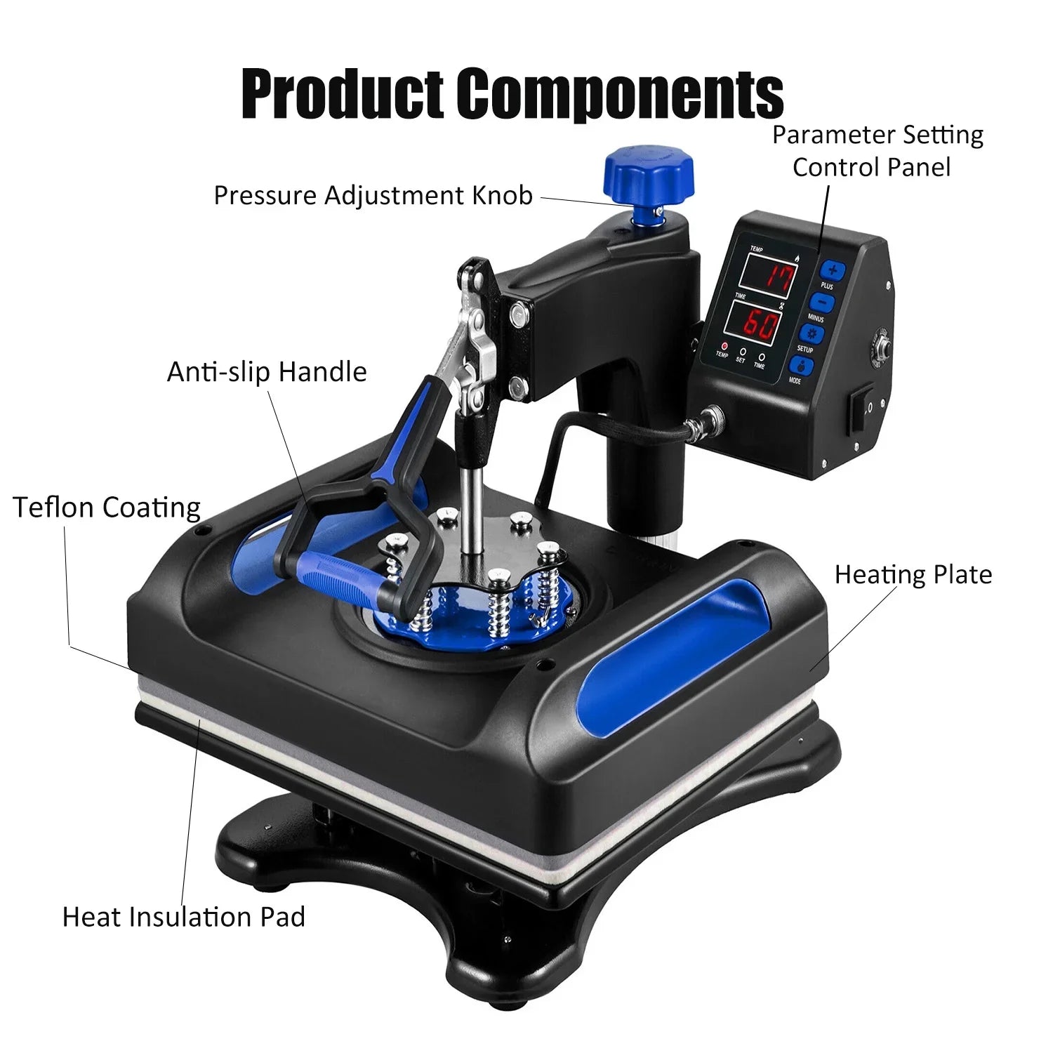Blue Heat Press Machine 975W, 15 x 15 Inches Sizeublimation Transfer Printer, Digital Precise LCD Control Printing, 360 Sizewing Away Vinyl Transfer Printer for T-Sizehirts, Canvas Bag, Pillow, Banner