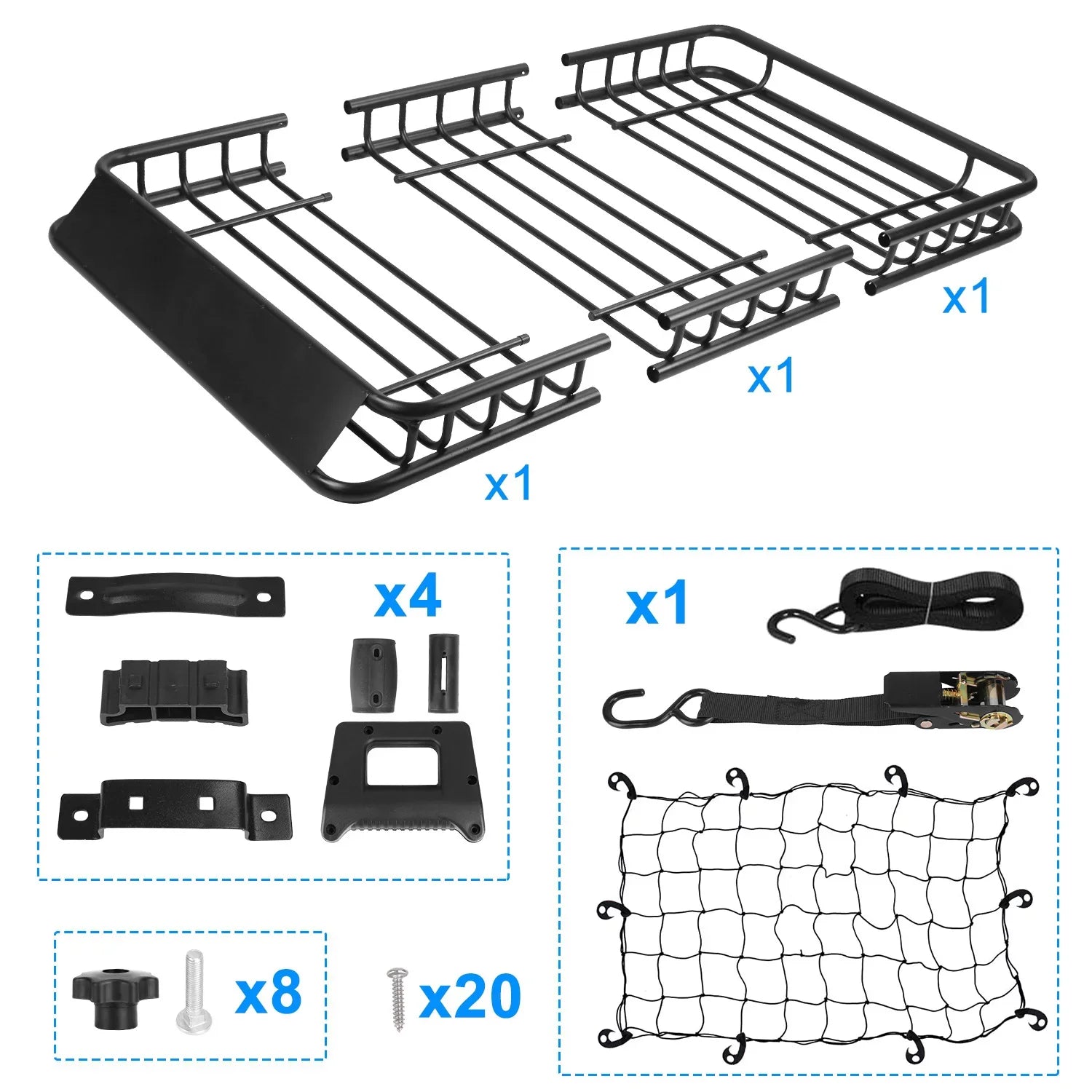 63x39x6.3in Roof Basket, iMounTEK 220LBSize Heavy Duty Roof Rack Cargo Basket, Universal Rooftop Cargo Carrier with Hook Sizetrap Elastic Net