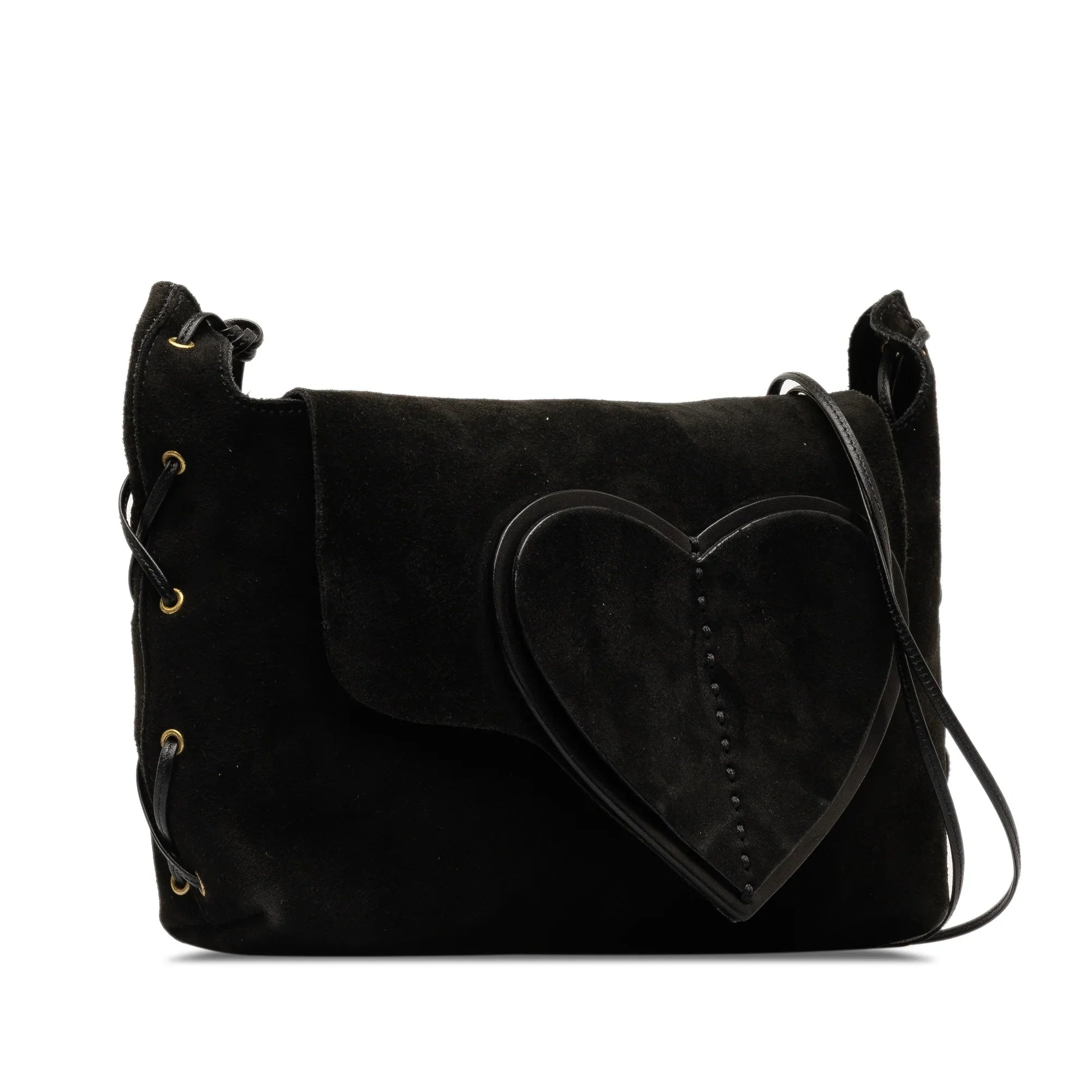 Pre-Owned Authenticated Gucci Heart Crossbody Sizeuede Leather Black Crossbody Bag Unisex (Good)