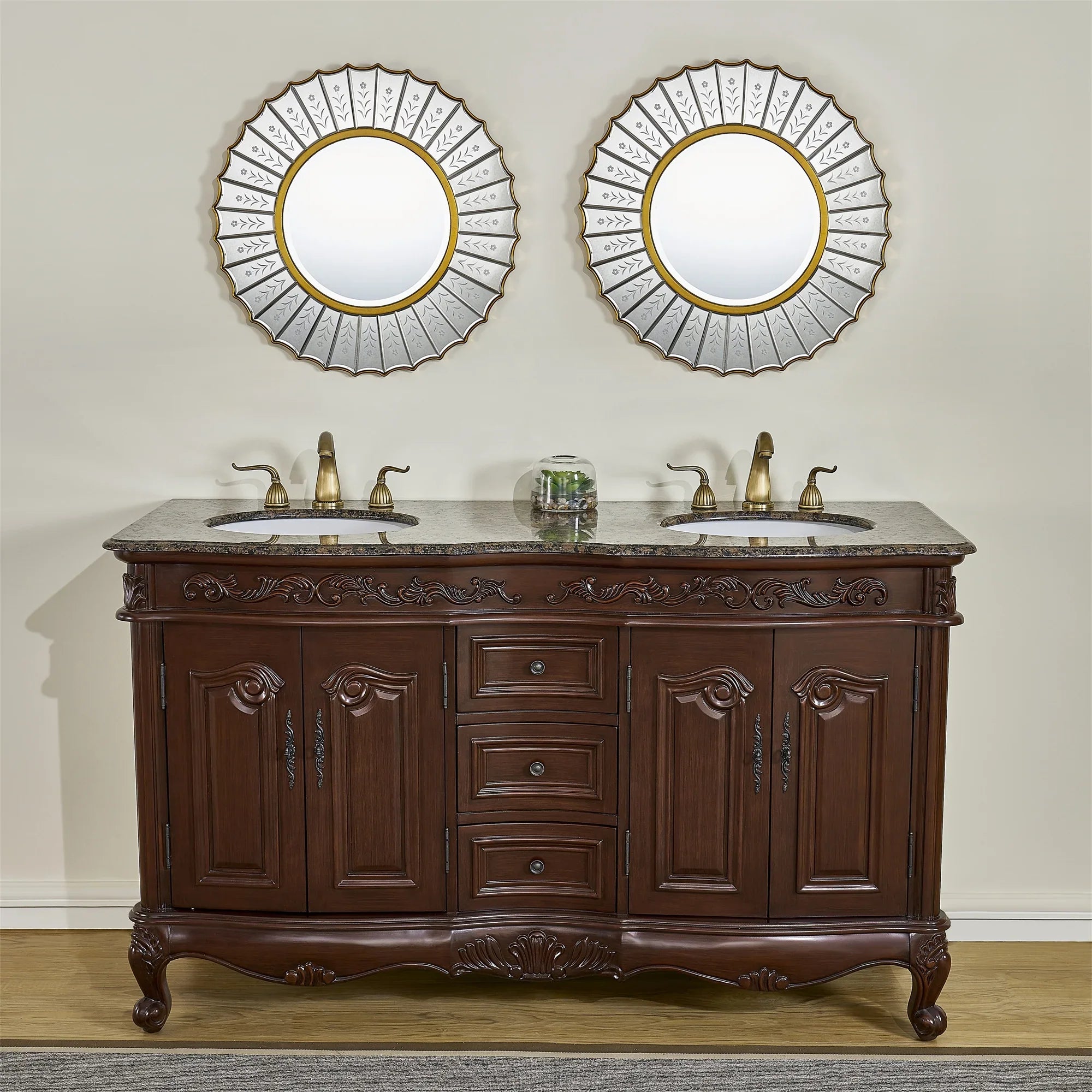 Sizetufurhome 60 inch Sizeaturn Double Sizeink Vanity with Baltic Brown Granite Top