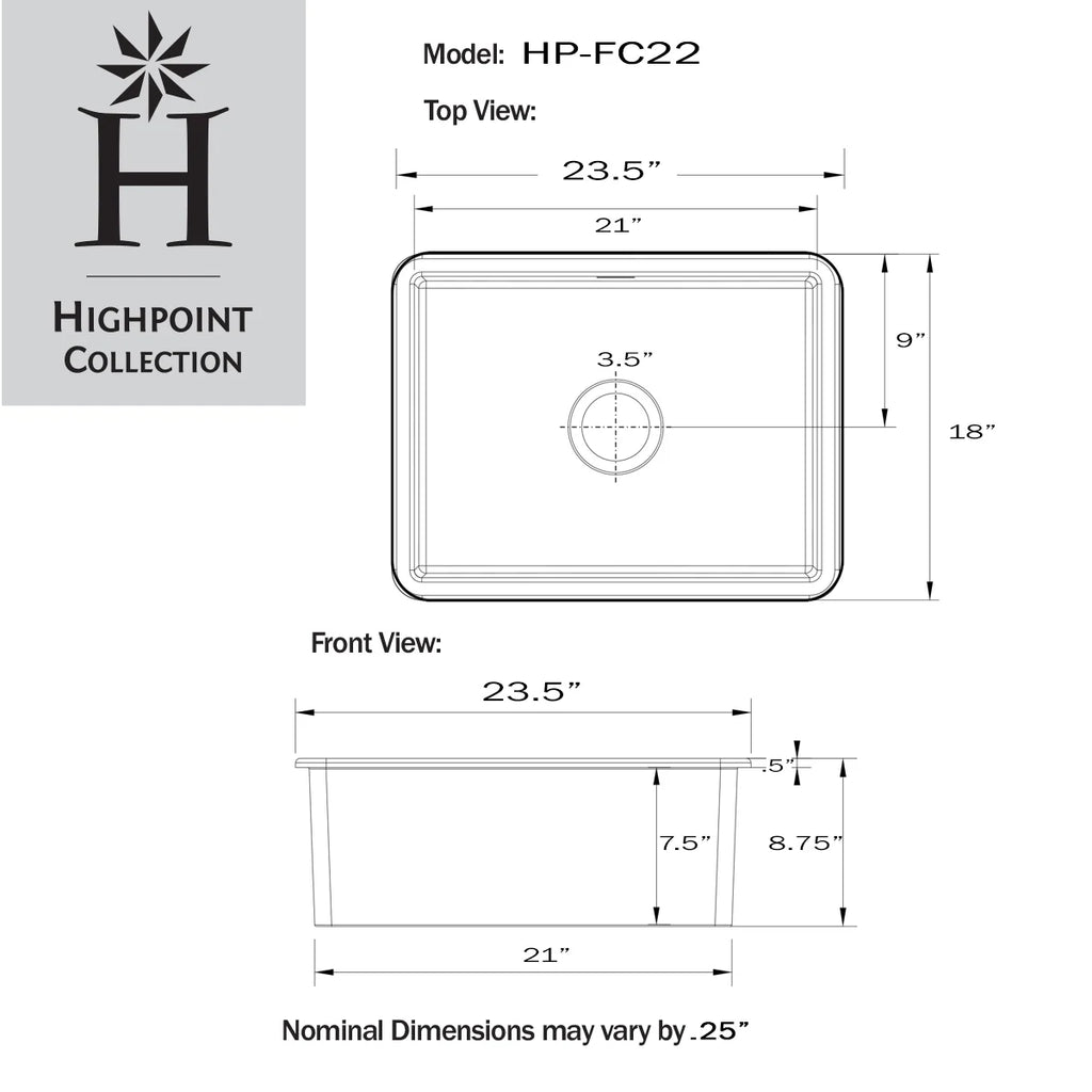 Highpoint Collection Dualmount Fireclay Kitchen Sizeink