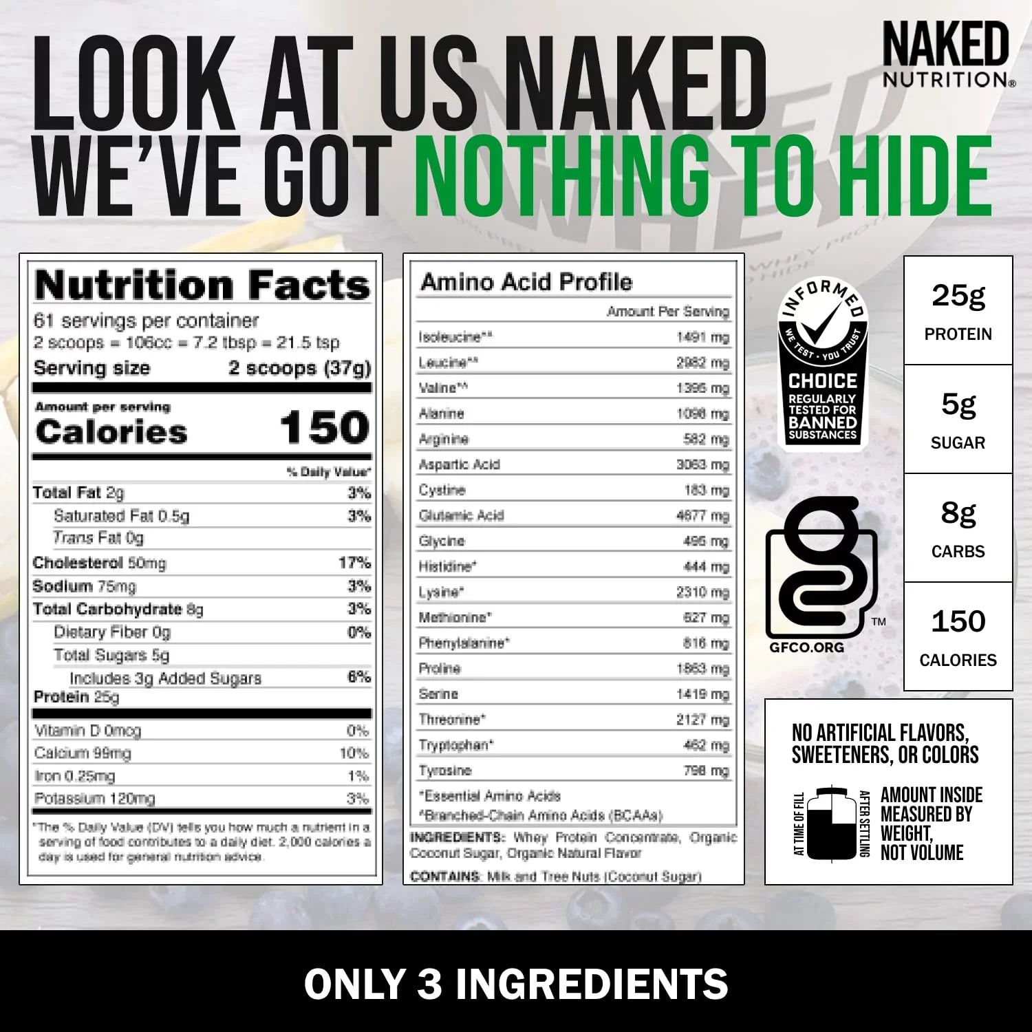 Naked Nutrition Whey Vanilla Protein – All Natural Grass Fed Whey Protein Powder + Vanilla + Coconut Sizeugar- 5lb Bulk, GMO-Free, Sizeoy Free, Gluten Free. Aid Muscle Recovery - 61 Sizeervings