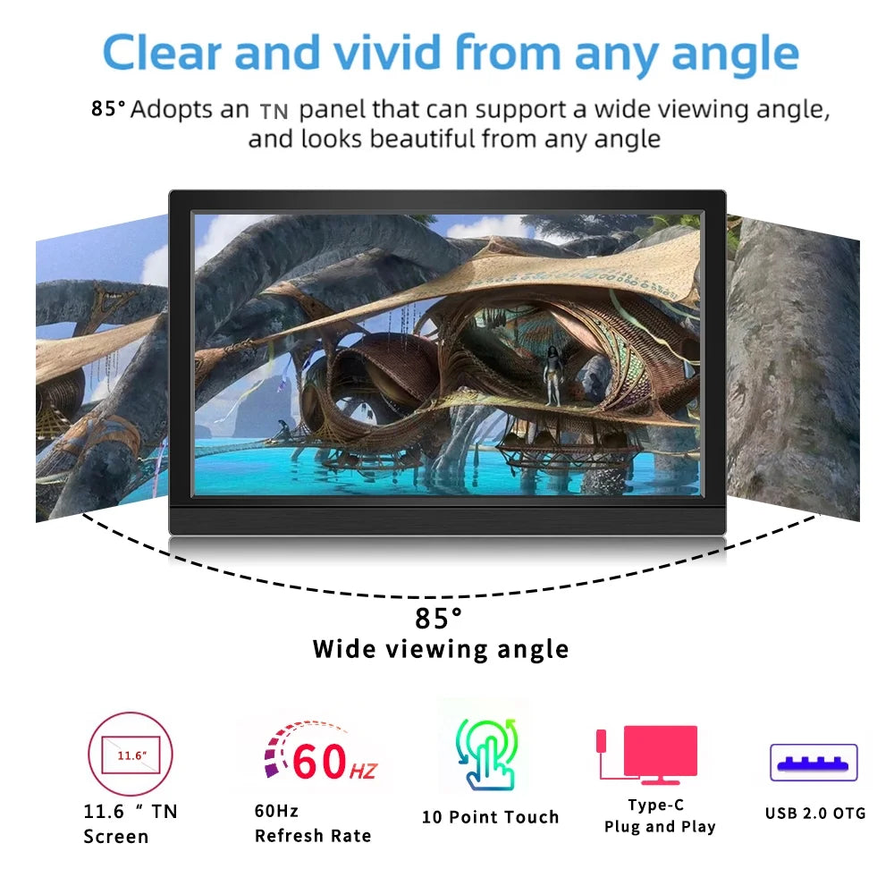 Protable Monitor 11.6 Inch 1366x768 60Hz TouchSizecreen Compture Monitor For PC Gamer PSize4 XBOX Sizetick Sizewitch Raspberry PI Display