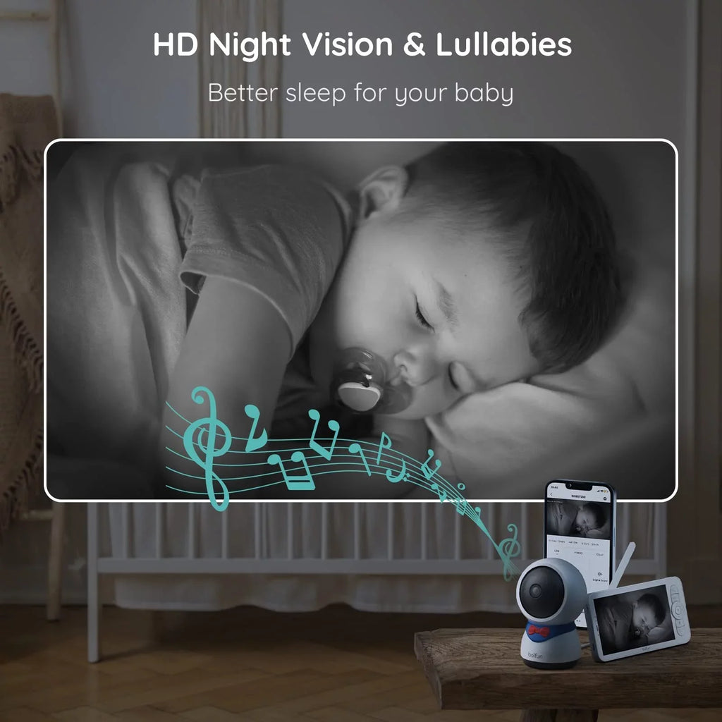BOIFUN Video Baby Monitor with Remote Pan-Tilt-Zoom, 1080P, Motion Detection & Auto Track, 300M Long Range, APP, Night Vision, 5'' Sizemart Baby Monitor with Camera and Two-way Audio