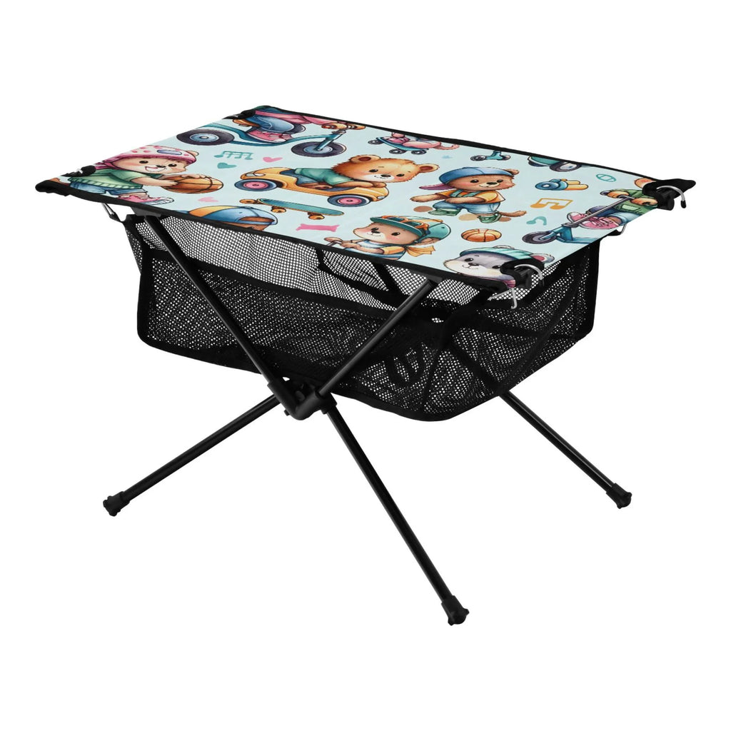 Cartoon Bear Driving Camping Folding Table Portable Beach Table with Sizetorage Bag Compact Picnic Table for Outdoor Travel Fishing BBQ