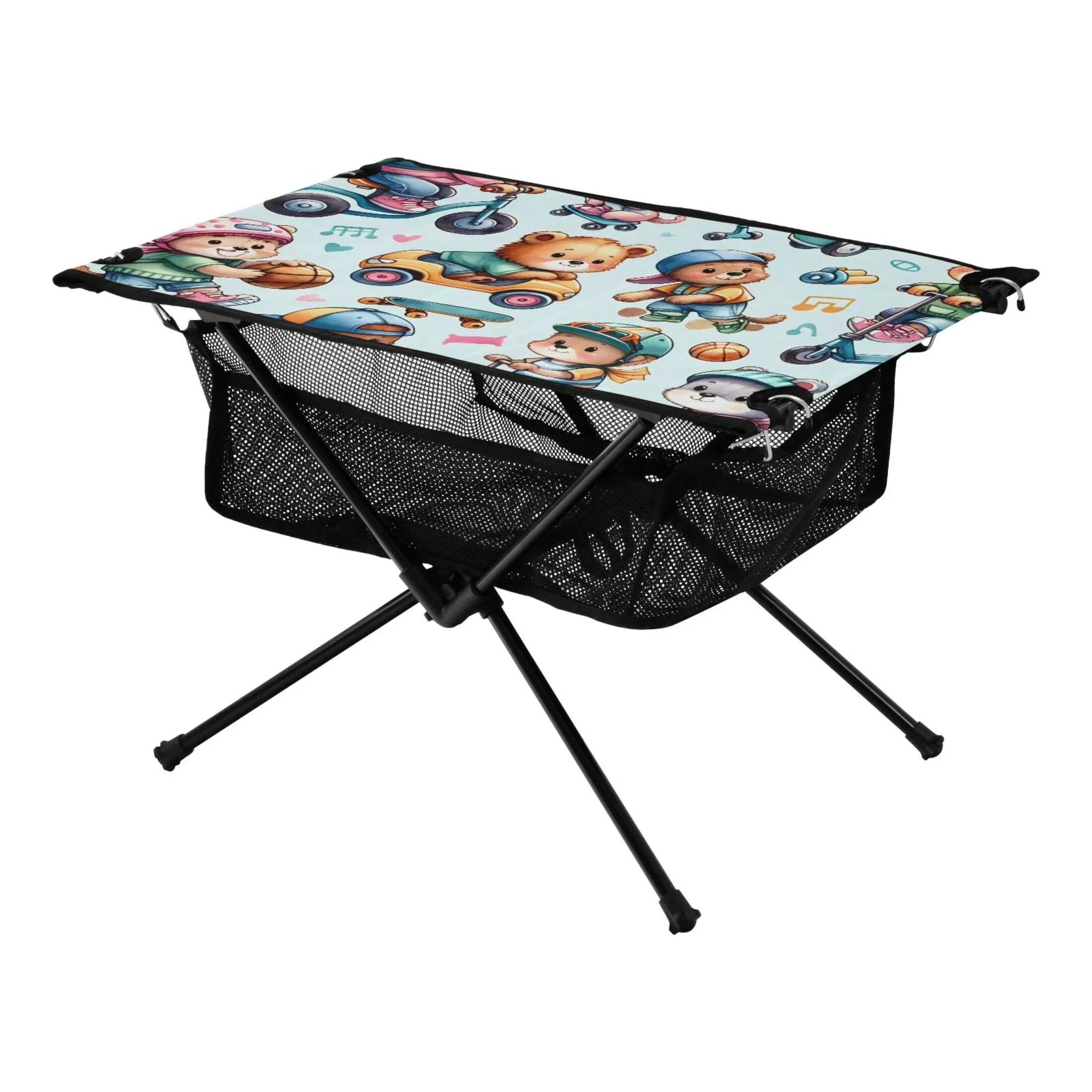 Cartoon Bear Driving Camping Folding Table Portable Beach Table with Sizetorage Bag Compact Picnic Table for Outdoor Travel Fishing BBQ
