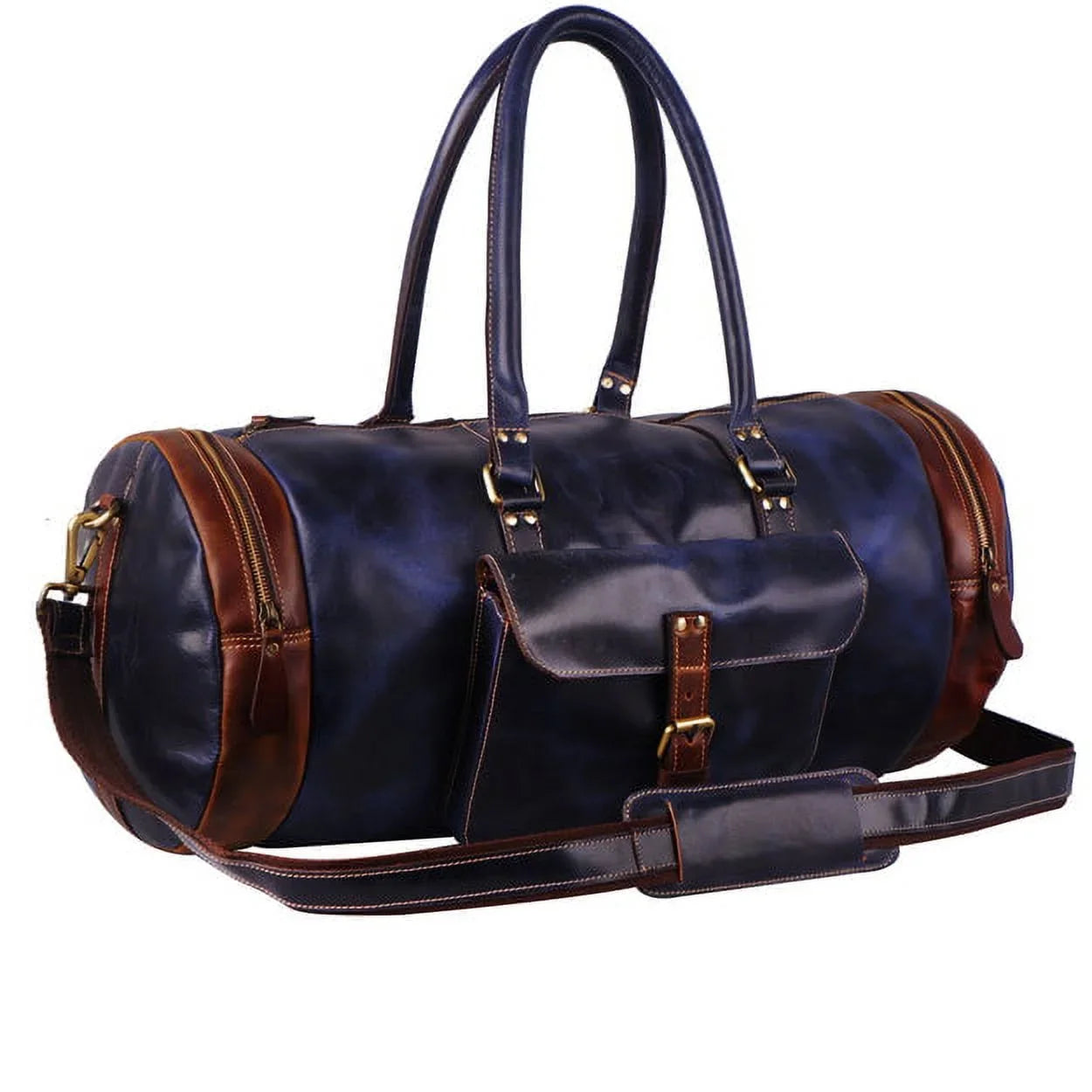 MaheTri Leather Blue Duffel Bag 22" Travel Bag for Gym Sizeports Weekender Bag
