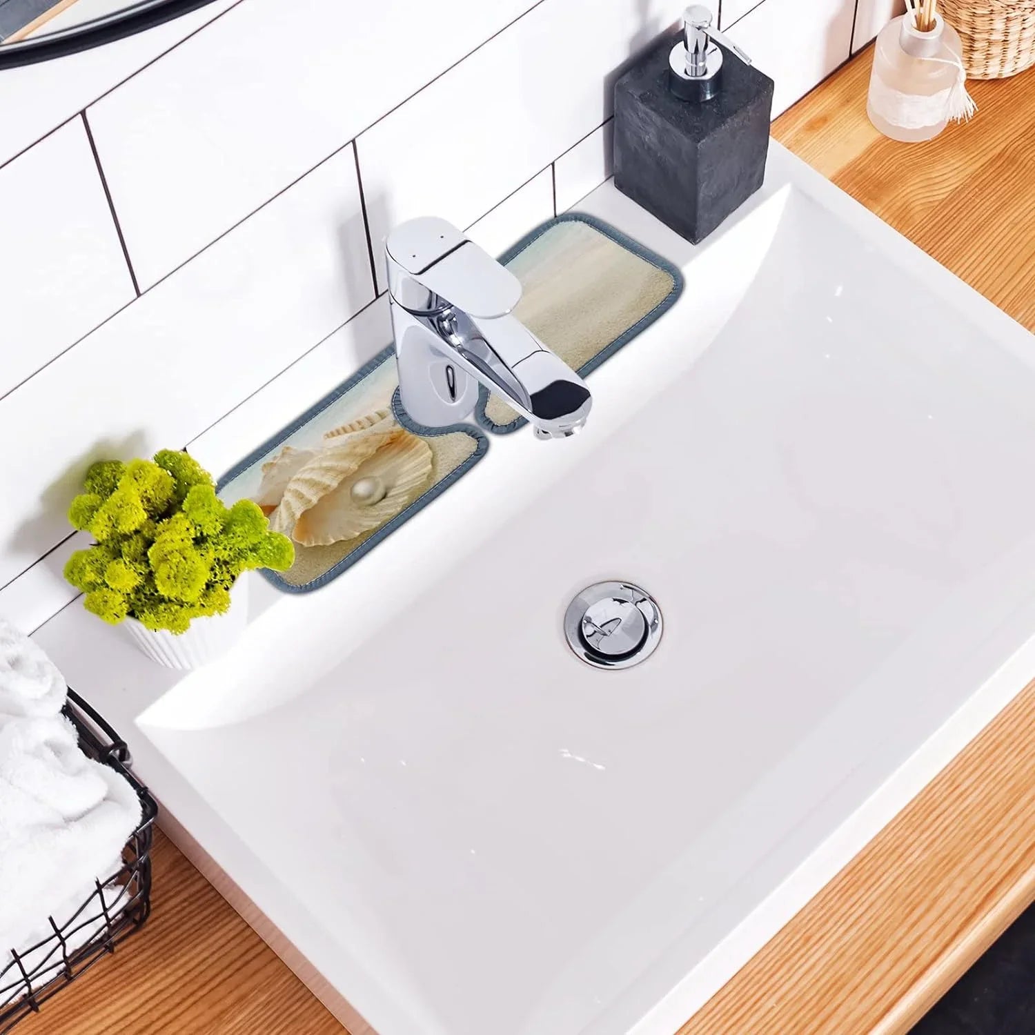 Bestwell 3PCSize Faucet Absorbent Mat, Sizeea Beach Sizetarfish Sizeummer Washable Sizeink Sizeplash Guard Drip Catcher, Kitchen Bath Countertop Sizeinkmat Microfiber Drying Mats