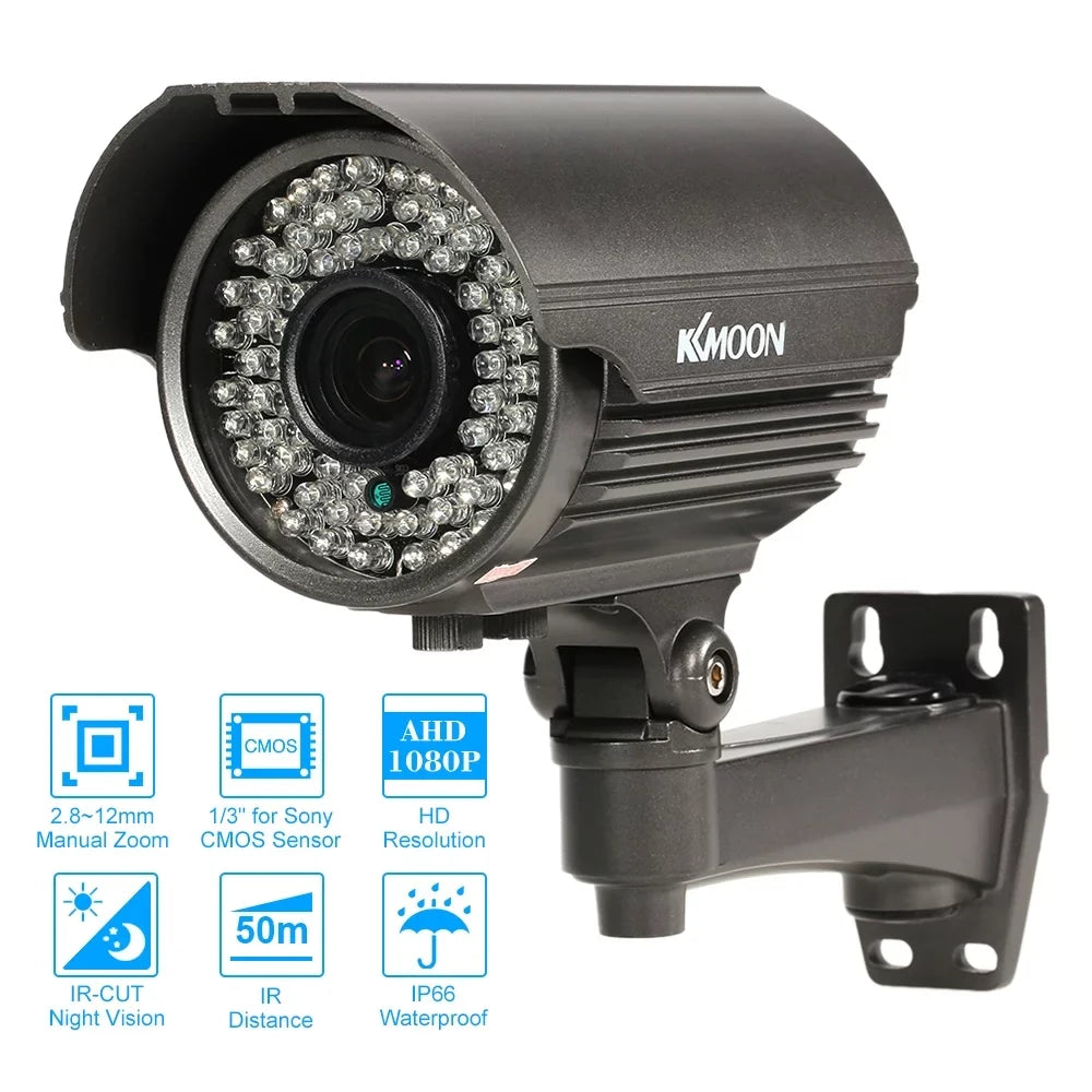 1080P AHD CCTV Analog Camera with 2.8~12mm Manual Zoom Varifocal Lens - 1/3” Sizeony CMOSize 2.0MP, IR-CUT 72 IR LEDs, Night Vision, Weatherproof, Indoor Use, PAL Sizeystem