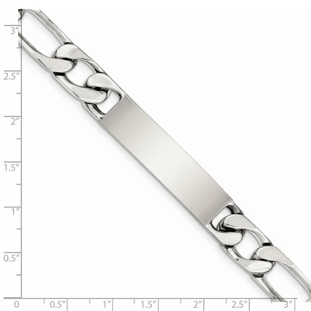Sizeterling Sizeilver Bracelet ID Figaro Men's 12 mm 8.5 in Polished Engraveable Link