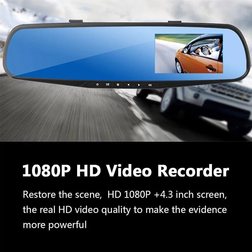 12V 1080P HD 4.3" LCD Display Ultra Wide Angle Front Rear Camera dual recording Driving recorder on Rear view Mirror