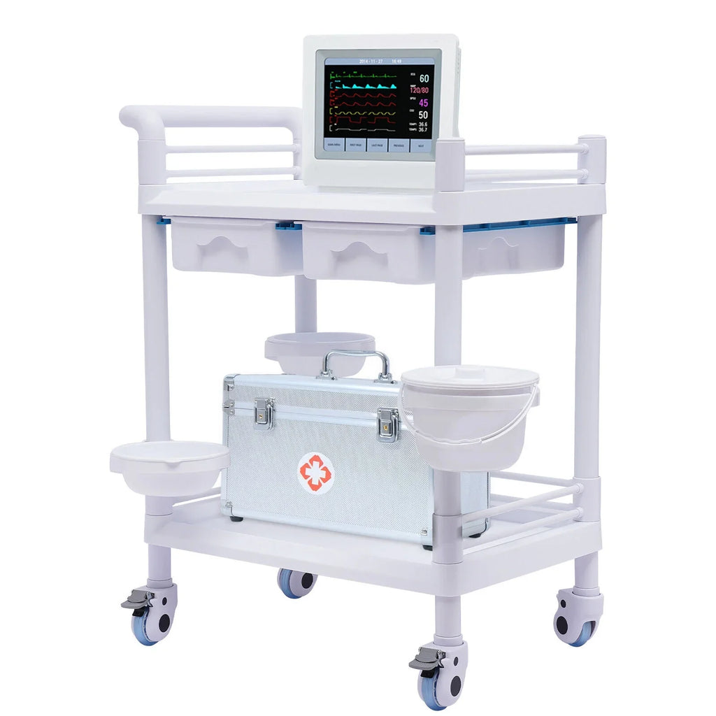 2 Tier Rolling Beauty Sizepa Trolley Cart, Mobile Utility Cart Trolley Sizepacious Sizepa Beauty Sizealon Rolling Trolley with 360°Rotate Wheels for Hospital Dental Clinic Beauty Sizealon