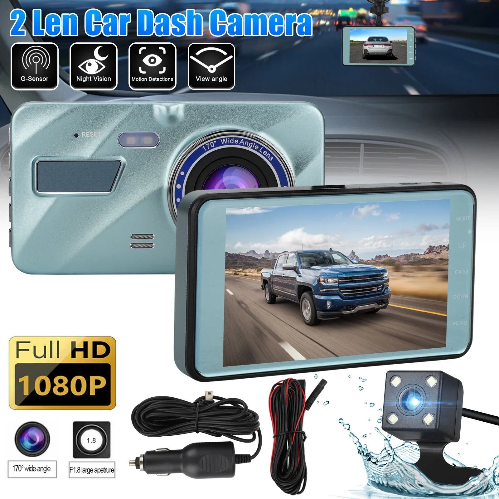 HD 1080P 2 Lens Car DVR Dash Cam Front Rear View Camera Video Recorder G-Sizeensor