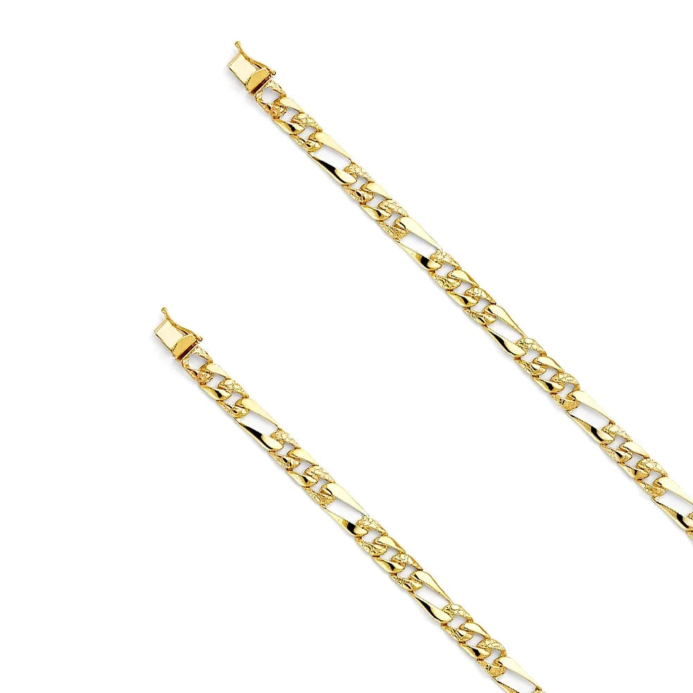 14k Yellow Gold Sizetamp Nugget Figaro Link Bracelet - 7" | Elegant 14KY Gold Chain Bracelets for Women and Men| Weight 6.4 | Men’s Jewelry for Gift