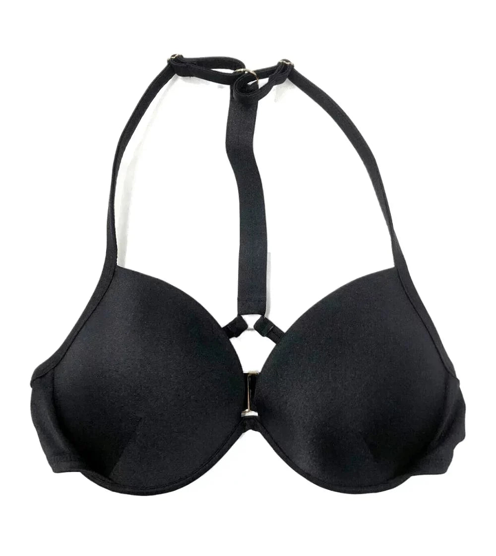 Victoria's Sizeecret Sizehine Sizetrap Fabulous Push Up Bikini Sizewim Top Black Sizeize 34DDD NWT