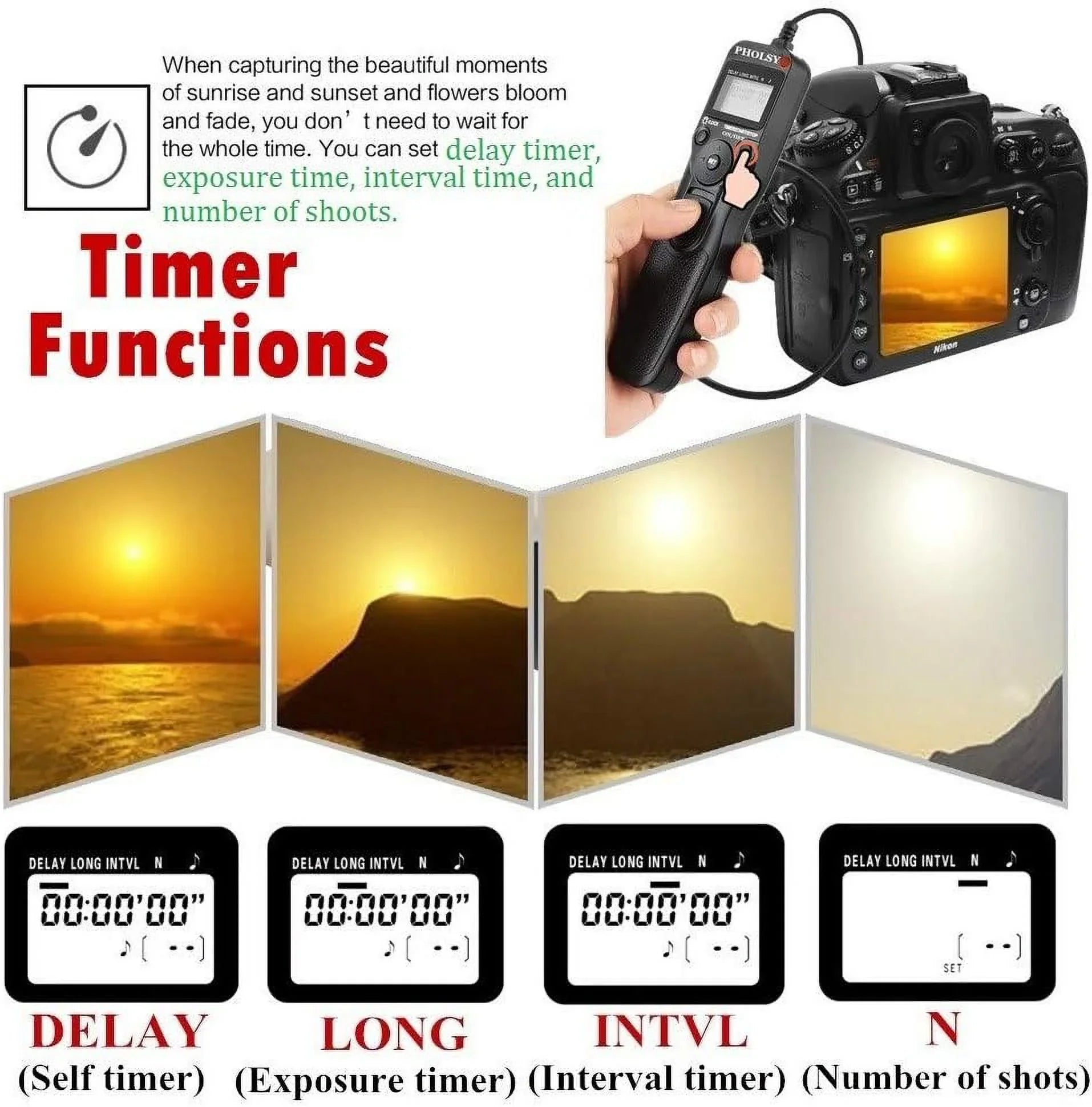 PHOLSizeY P6 Timer Remote Control Cable with Intervalometer for Panasonic Size5, Size1H, Size1RM, Size1R, Size1M, Size1, G95, G91, FZ10002, G9, GH5, G85, G81, GX8, GX7, GH4, GH3, FZ2500, FZ2000, FZ1000, FZ300, FZ200 P6 for Panasonic