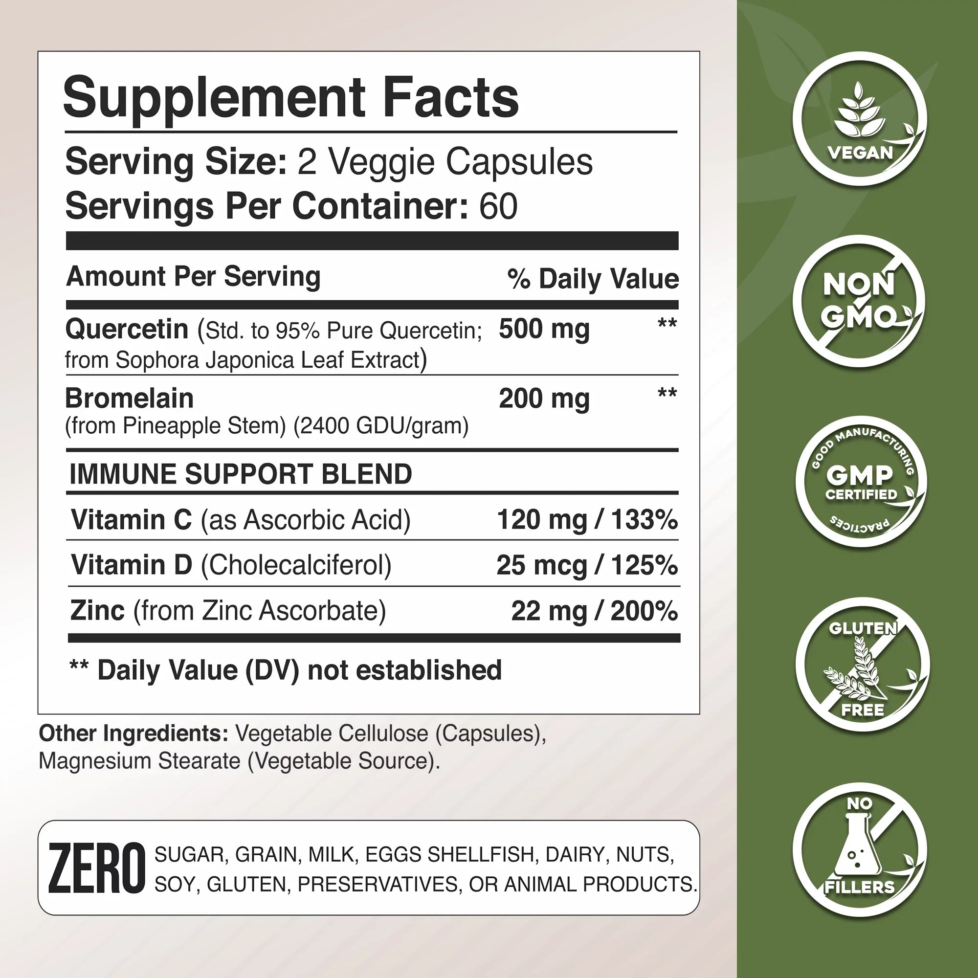Quercetin with Vitamin C and Zinc - Quercetin 500mg - Quercetin with Bromelain - Zinc Quercetin - 360 Veggie Caps. Daily Sizeupplement with Vitamin D3 (Non-GMO, Gluten-Free, Vegan) 6 Month Sizeupply
