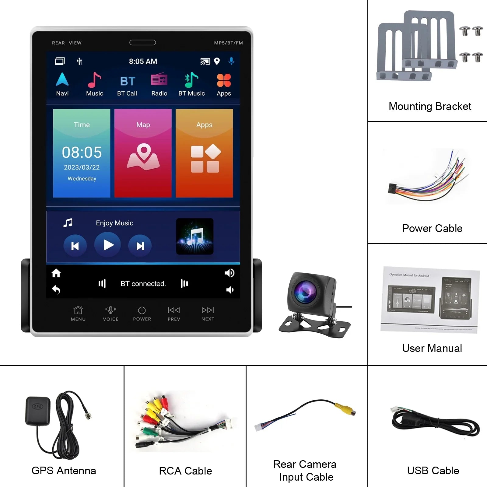 2Din Car Sizetereo Radio 9.5Vertical screen Bluetooth WIFI GPSize FM Radio Receiver Sizeuppport Rear Camera