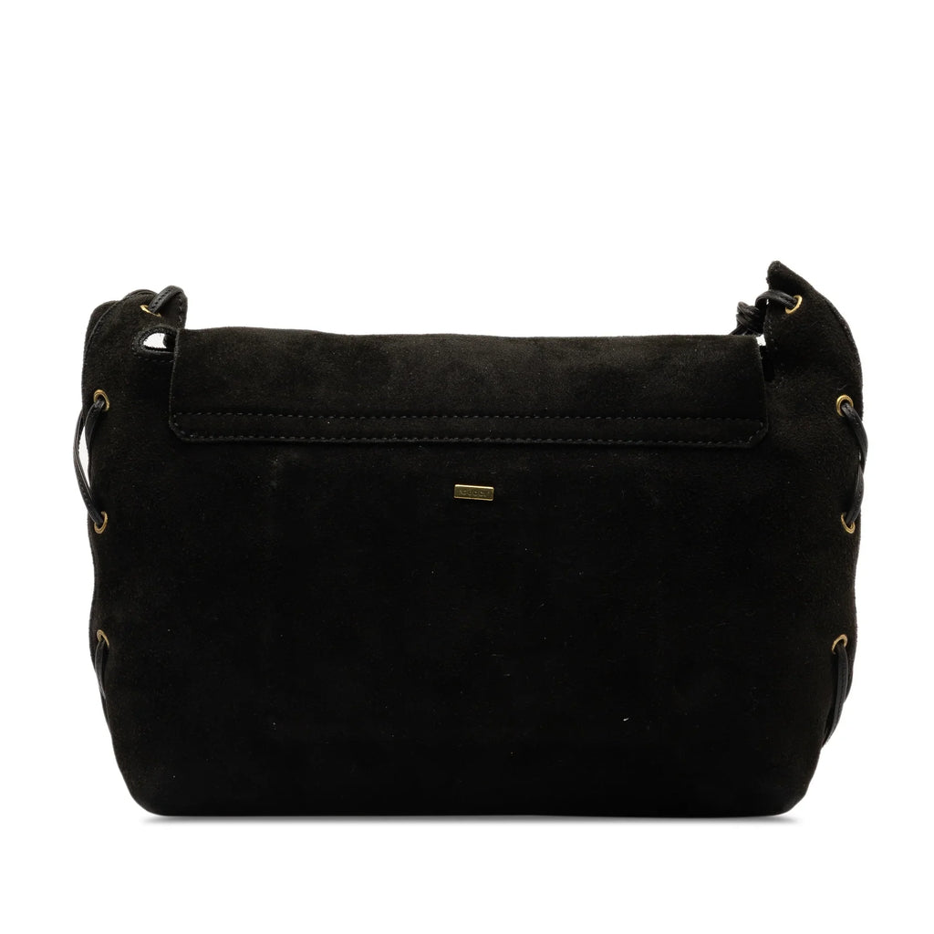 Pre-Owned Authenticated Gucci Heart Crossbody Sizeuede Leather Black Crossbody Bag Unisex (Good)