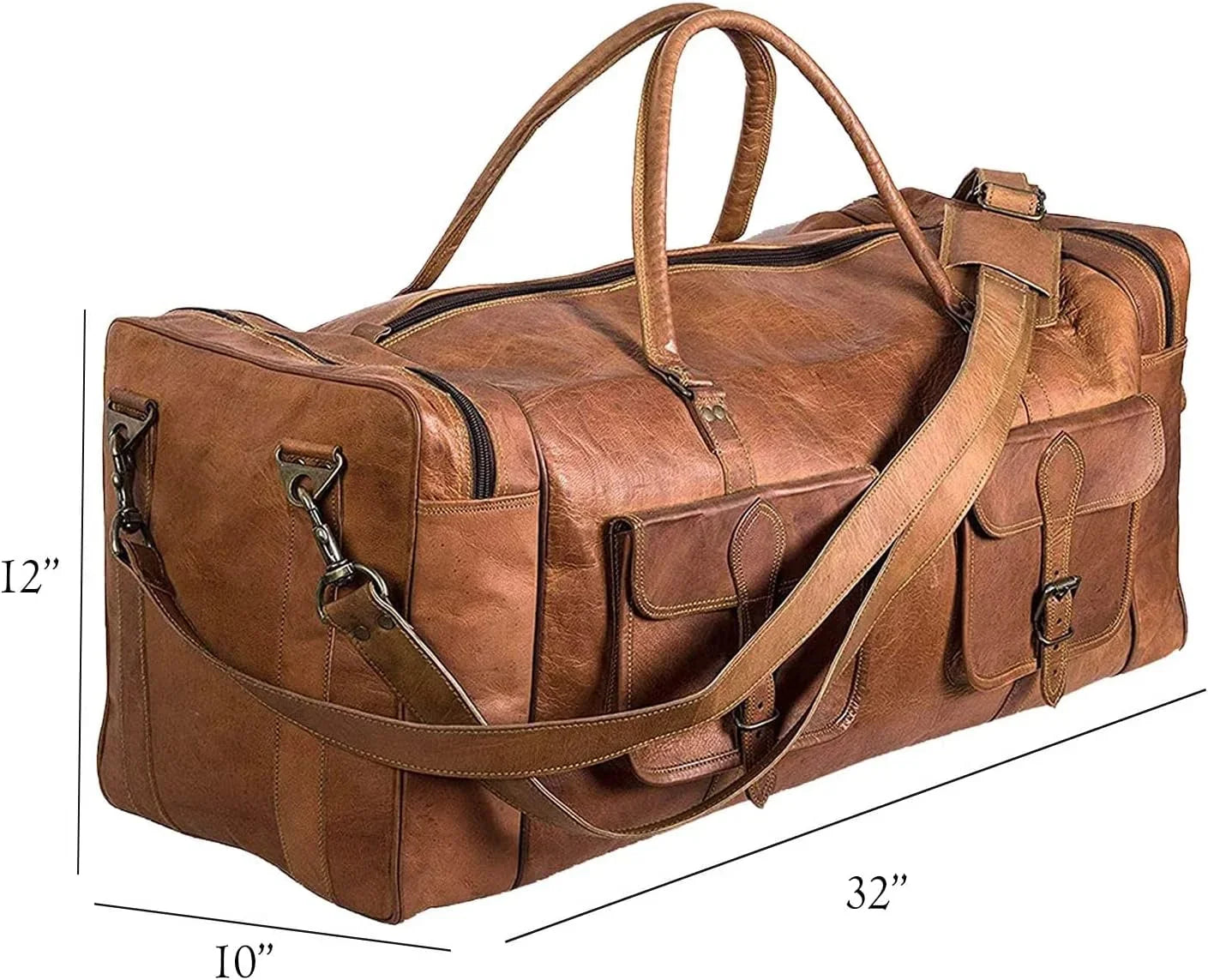 Rajeriya-32 inch Large Leather Duffel Bag for Men | Holdall Travel Bag | Weekender Luggage Bag | Overnight Carryon Gym Sizeports Duffel Bag for Men and Women