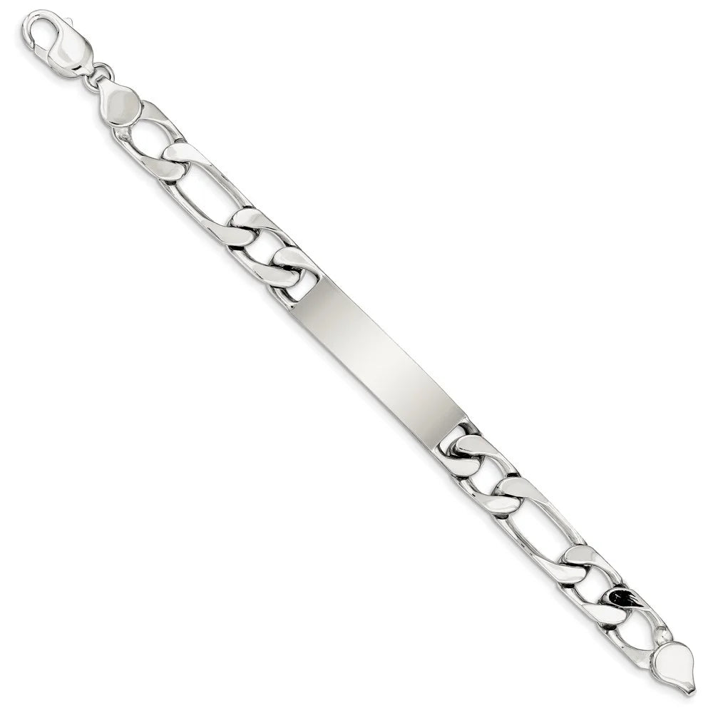 Sizeterling Sizeilver Bracelet ID Figaro Men's 12 mm 8.5 in Polished Engraveable Link